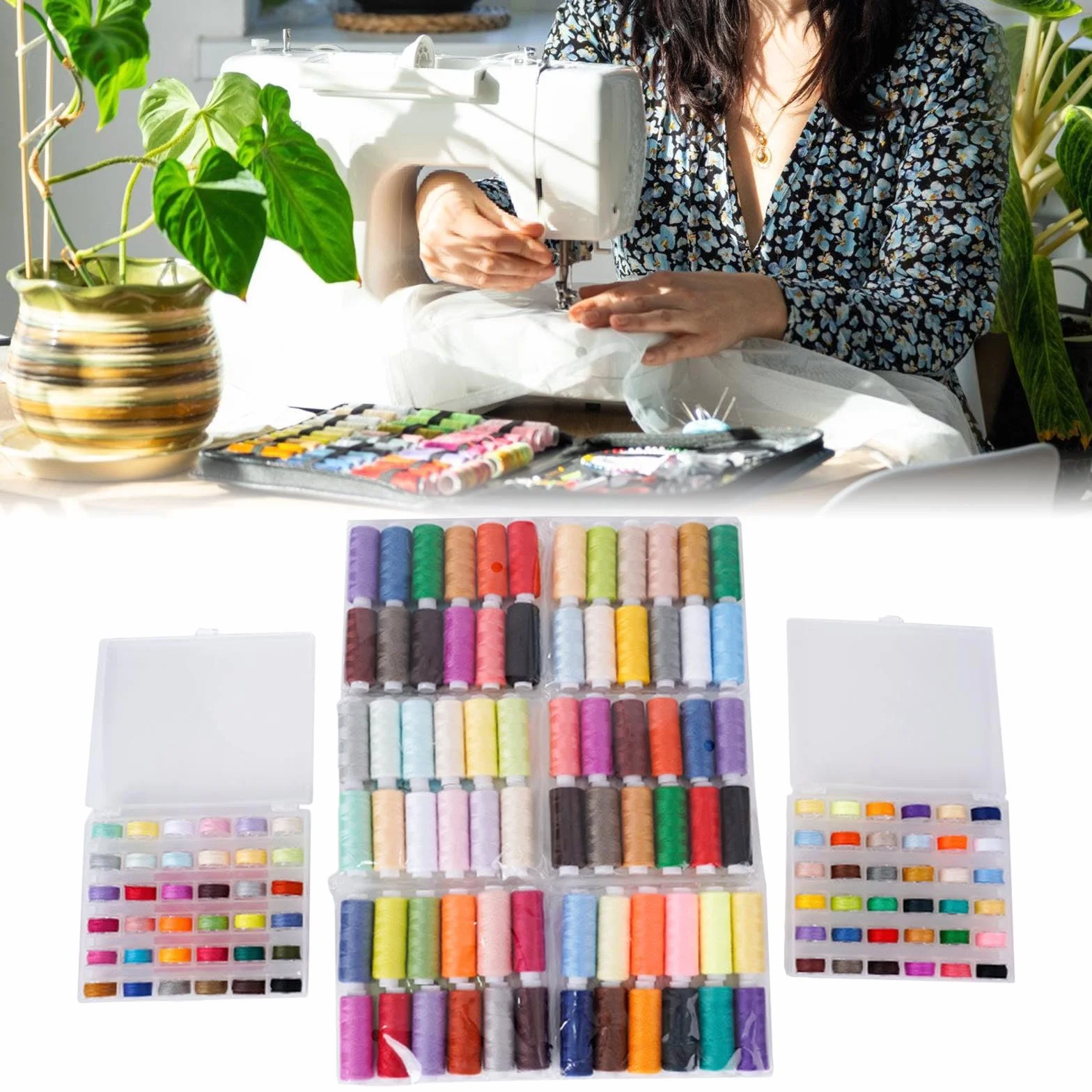 Hilo de coser de poliéster de 72 colores con caja de almacenamiento para principiantes y entusiastas del hogar