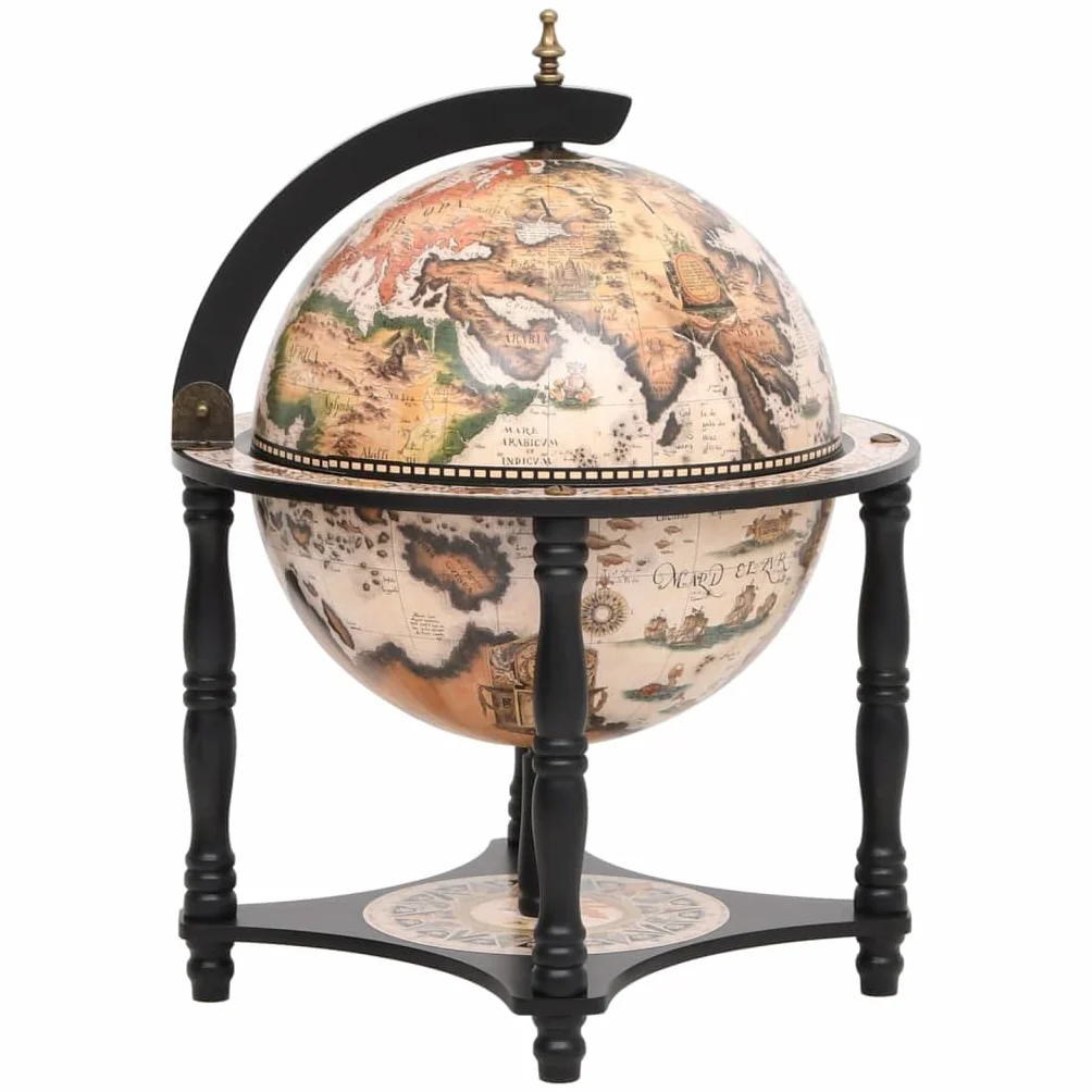 vidaXL Botellero Globo Terráqueo Bar Vino Terráqueo Depósito Armario para Licor Bebida Soporte Mueble Almacenamiento Madera Maciza Eucalipto Negro
