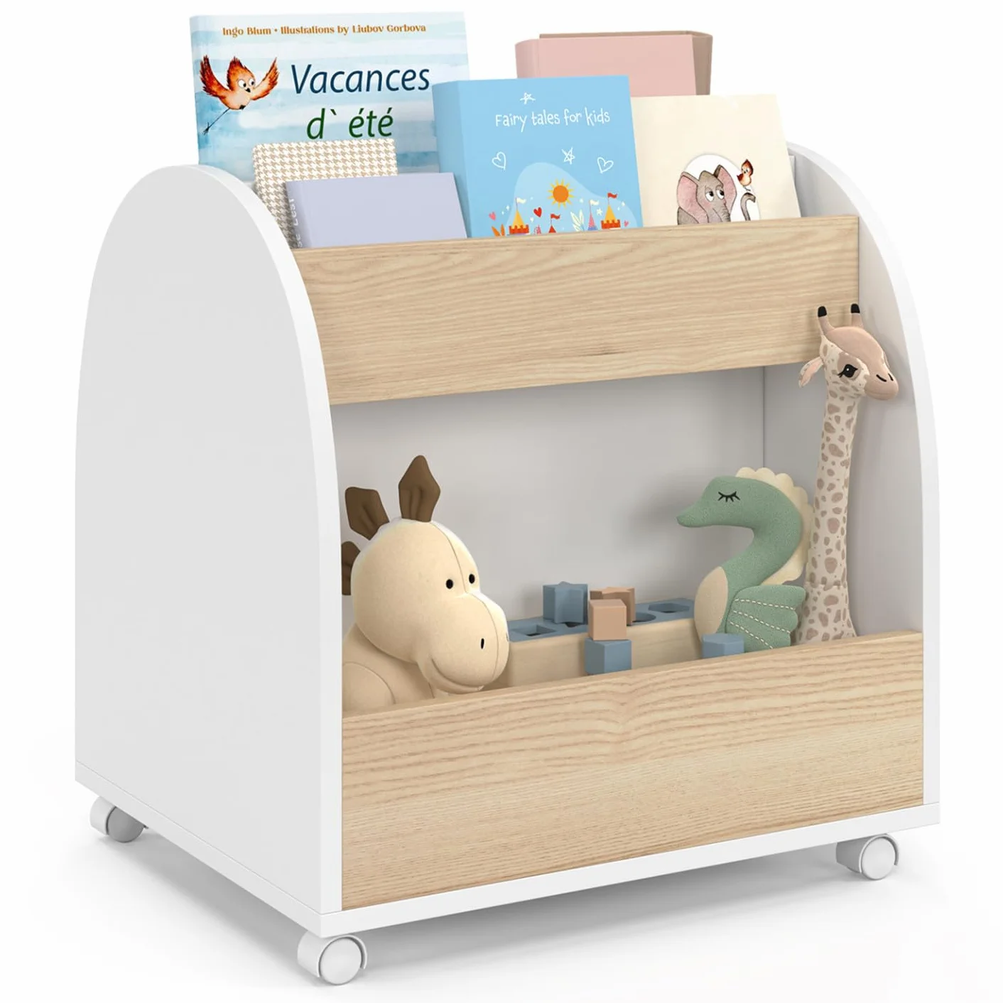 IDMarket - Biblioteca infantil Andreas sobre ruedas haya y blanco