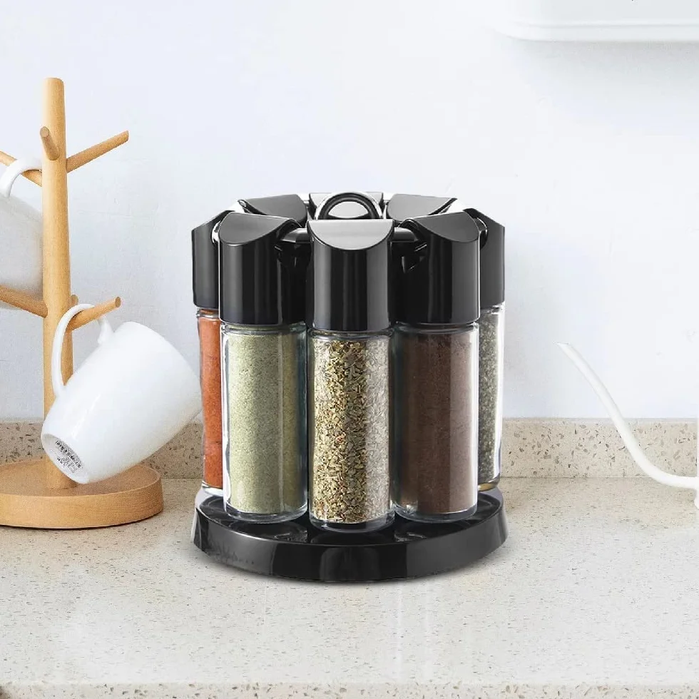 Juego de estantes de Especias giratorios de 8 tarros, Organizador de condimentos con 8 Botellas vacías, dispensadores de Botellas de condimentos de Especias Decorate