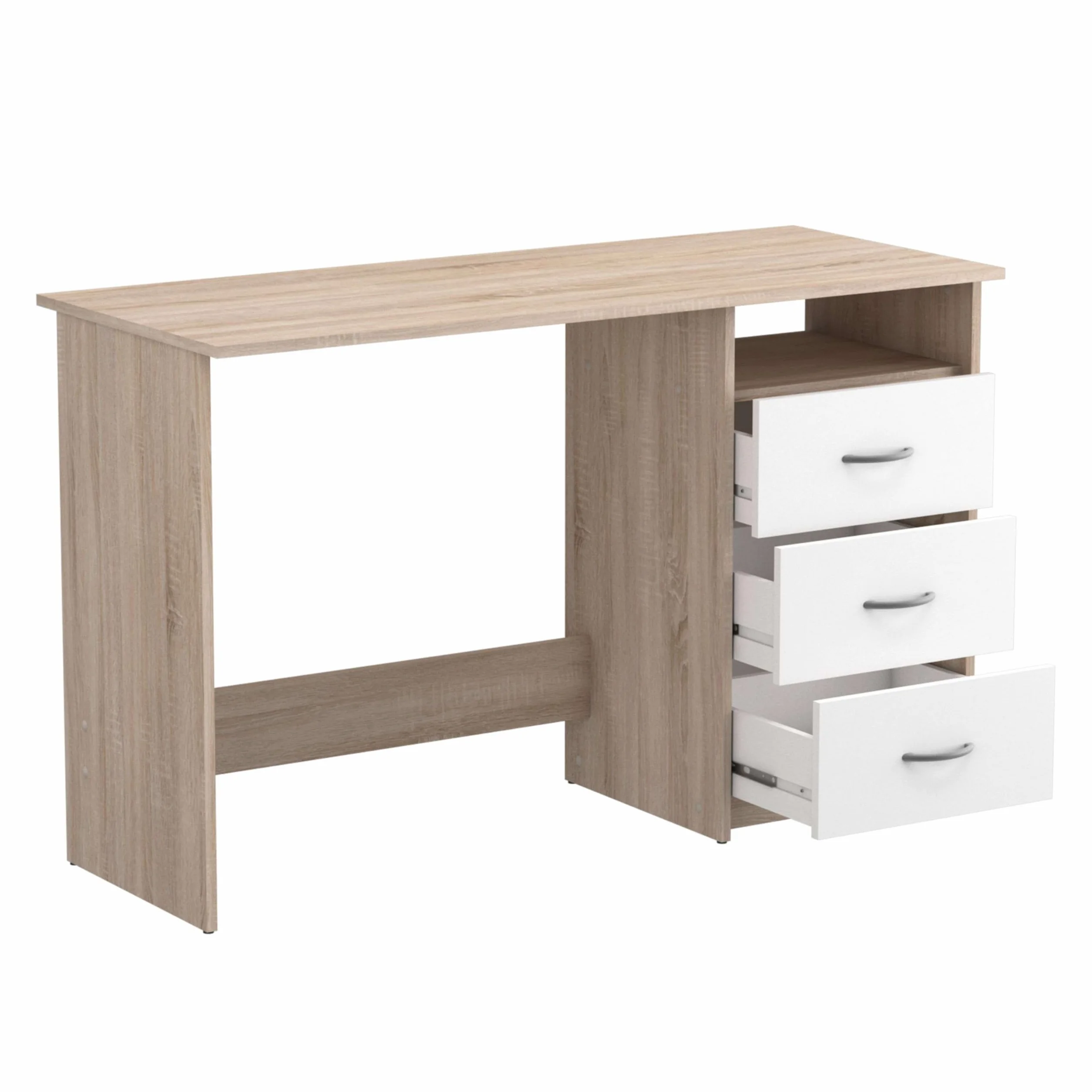 Mesa Escritorio Reversible 3 Cajones Roble y Blanco 123 cm
