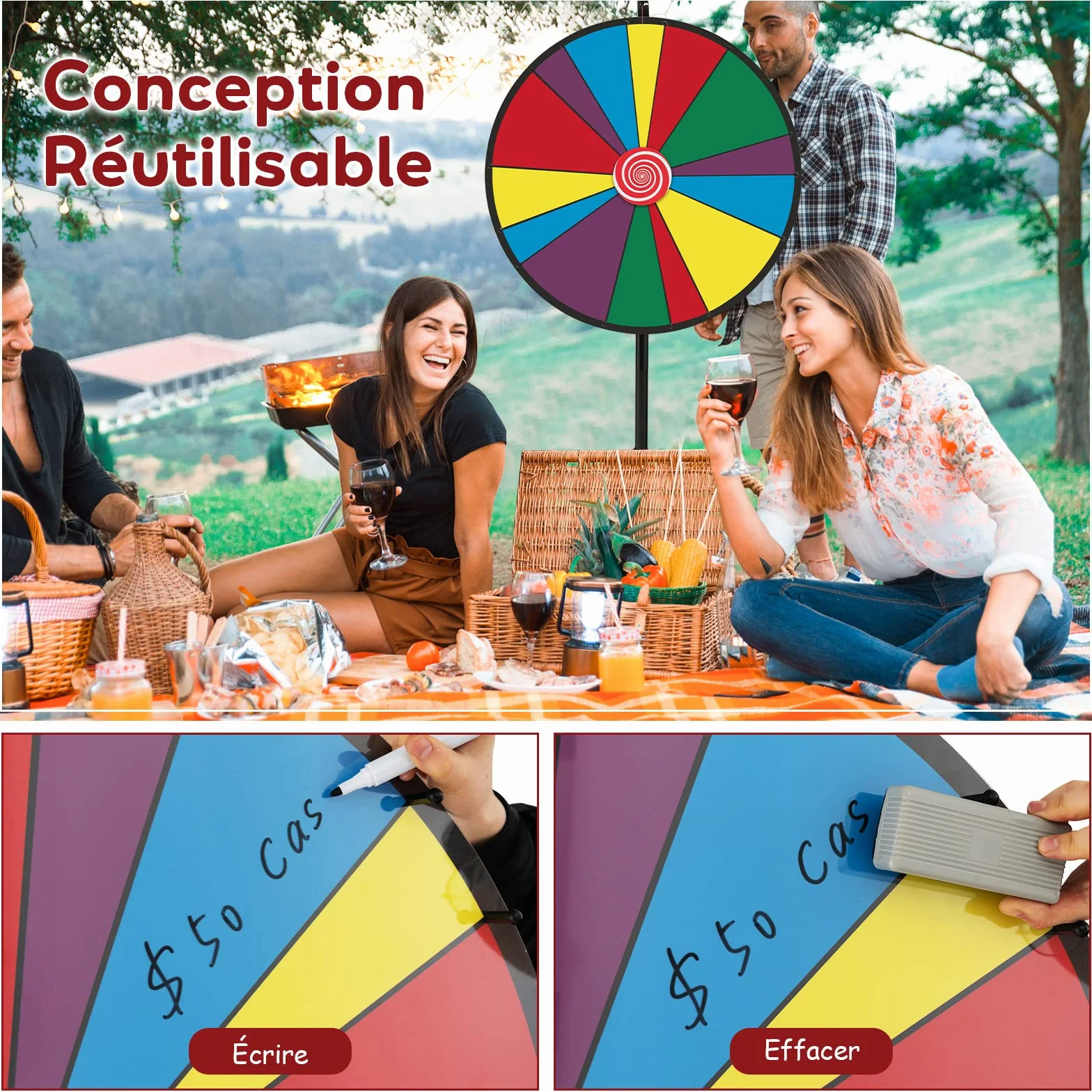 GOPLUS - Rueda de la fortuna Φ 76 cm,rueda de precio de altura ajustable con trípode y 14 ranuras personalizable,rueda de juego reutilizable con bolígrafo borrable goma para fiestas,cumpleaños