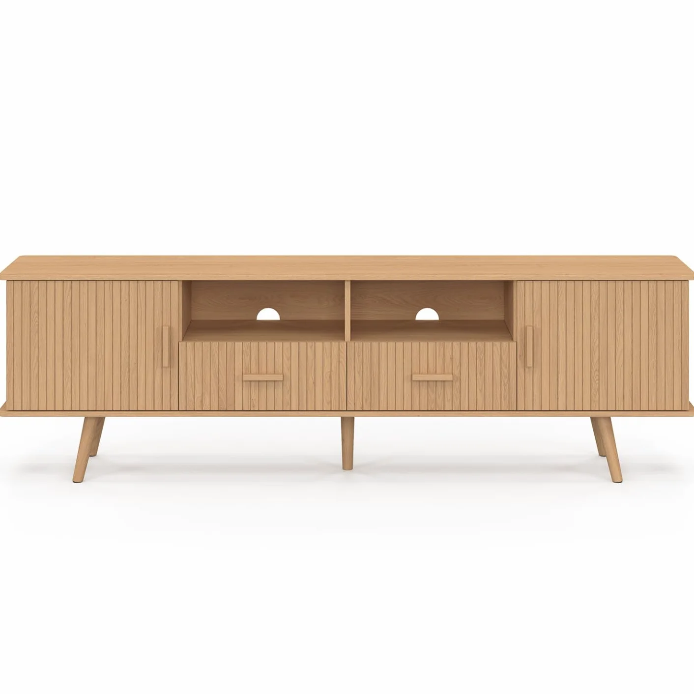 IDMarket - Mueble para TV de 180 cm Juliette con 2 puertas y 2 cajones, con tiras de madera en color roble