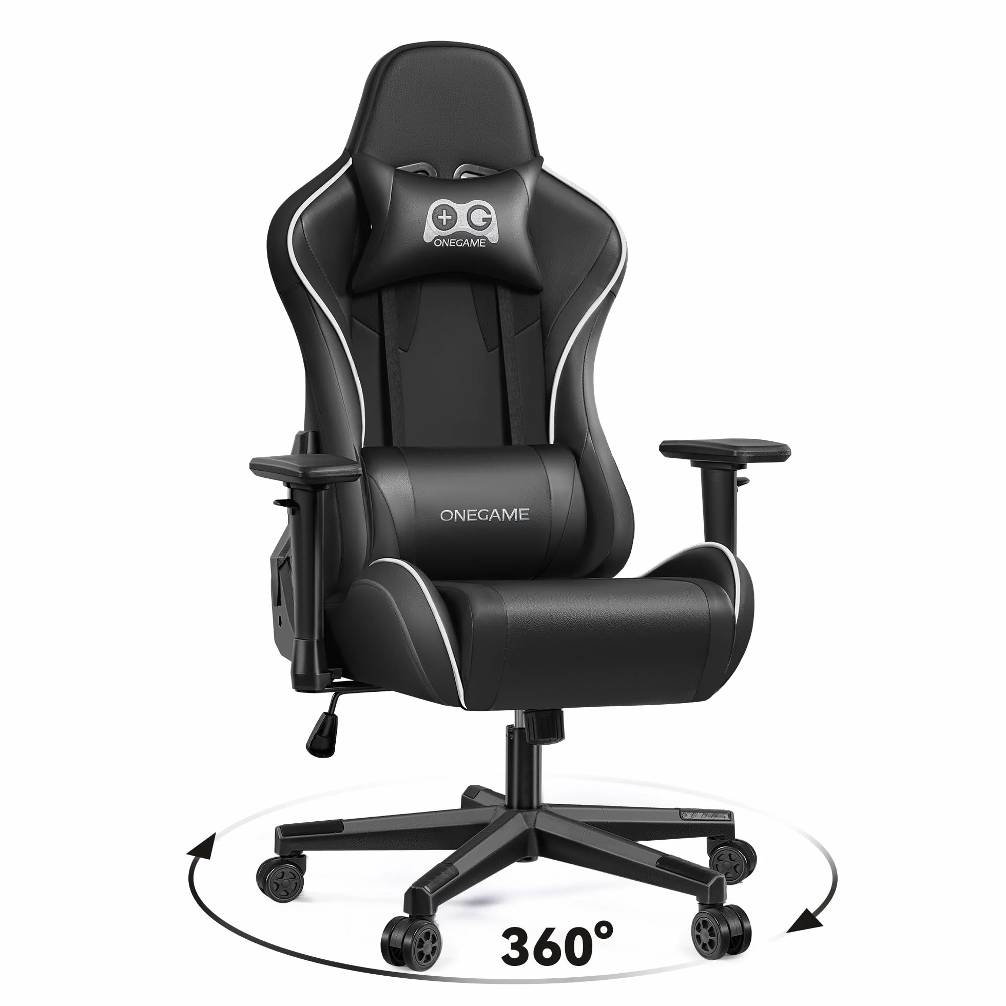 OneGame Silla Gaming, Reposabrazos 3D, Silla ergonómica de Ordenador Gamer Adulto, Sillas Oficina Giratoria, Respaldo Alto Ajustable con Soporte Lumbar Reclinación 155°, Negro
