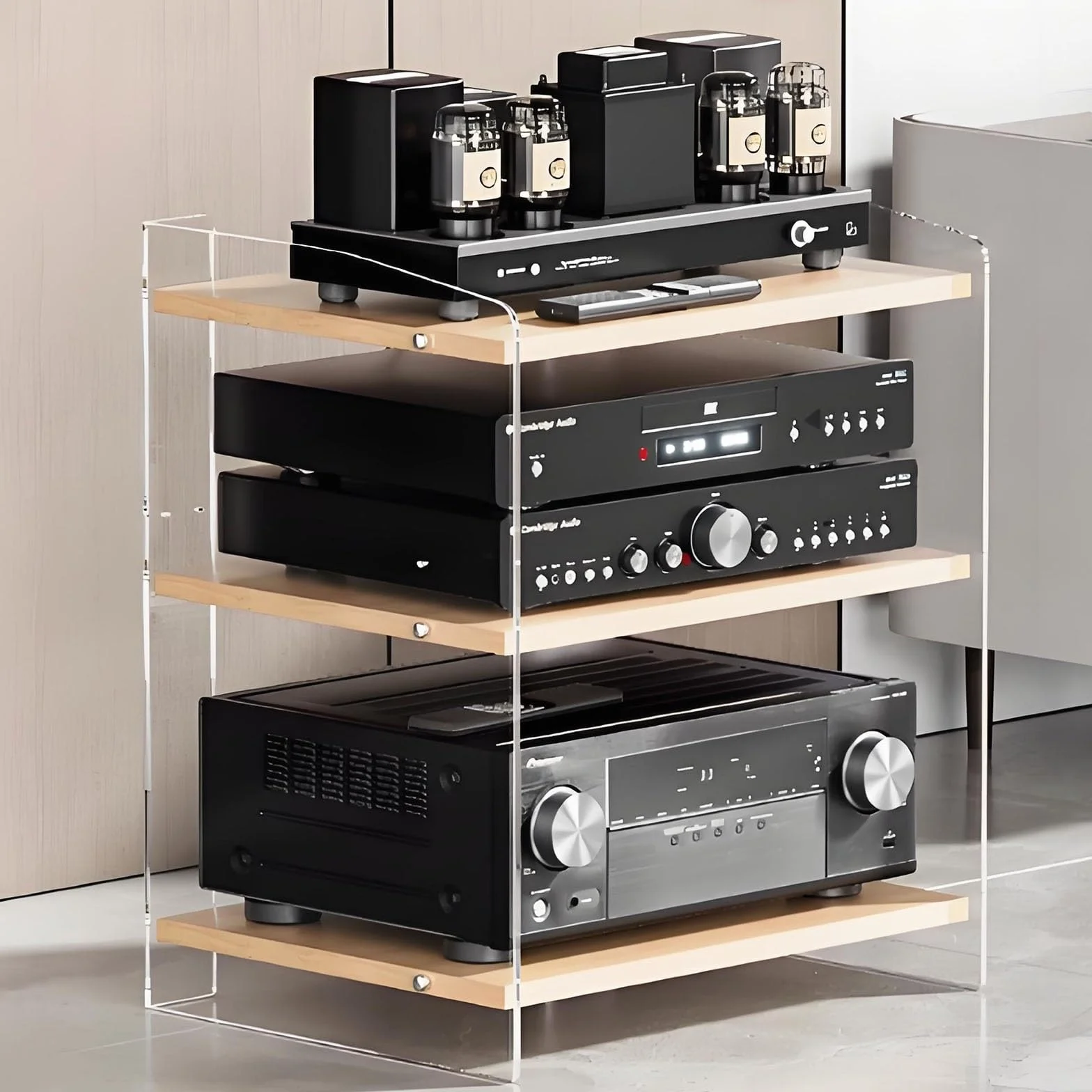 Mueble Equipo HiFi Estéreo Supports, Gabinete AV Moderno, Gabinete De Audio HIFI Multicapa, Para Equipo De Audio Y Vídeo Amplificador Gabinete De Componentes De Vídeo Para Sala De Estar(Yellow,H60.6cm