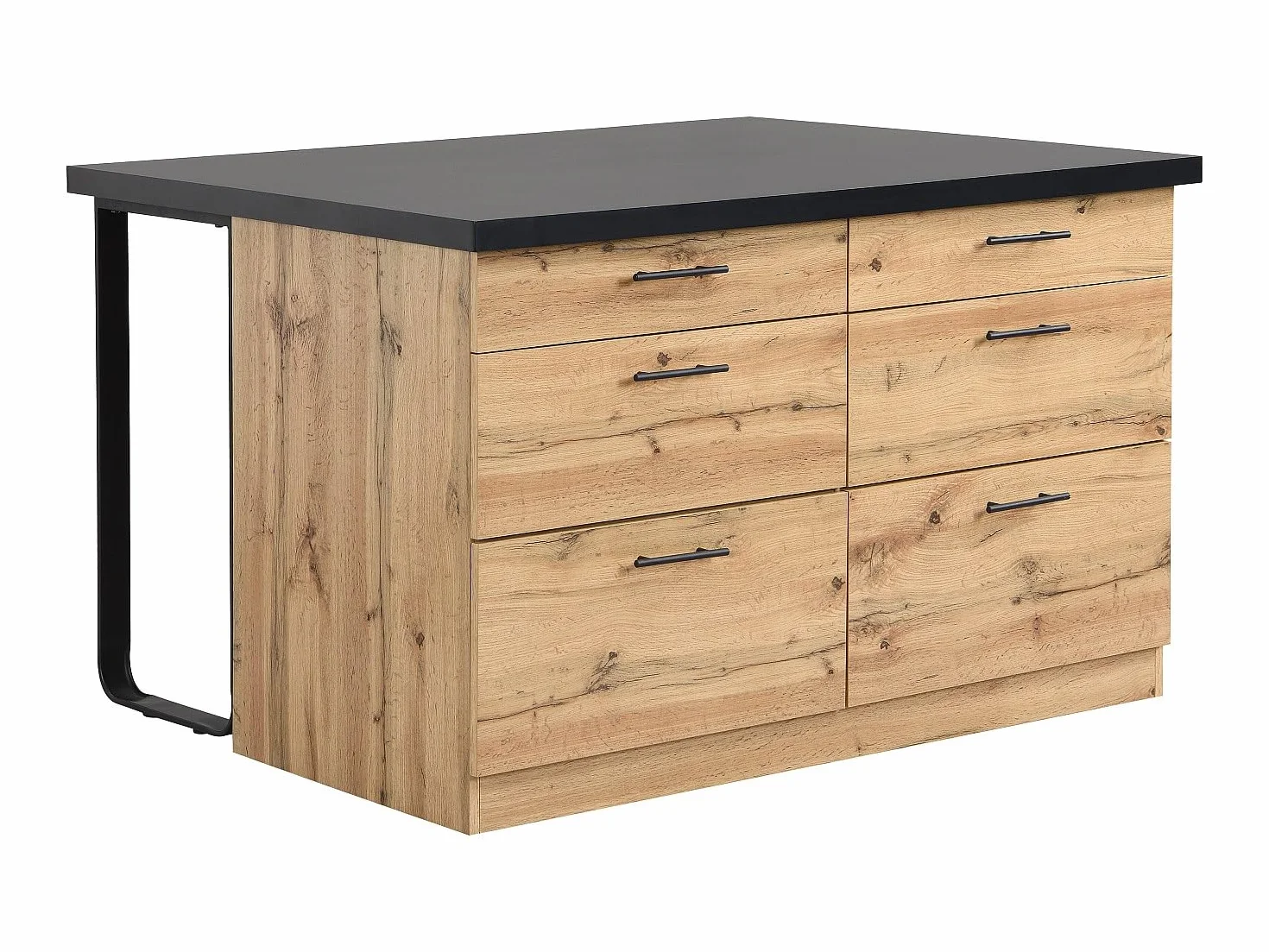 Venta-˙nica - Ilot Central de Cocina con 6 cajones de MDF y Metal - Negro y Natural Claro - ALEGRITA