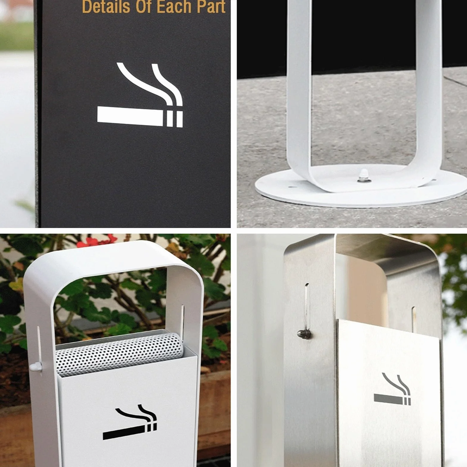 Pedículo vertical para cigarrillos con columna de cenizas y malla extintora de hollín, capacidad para 200-300 colillas