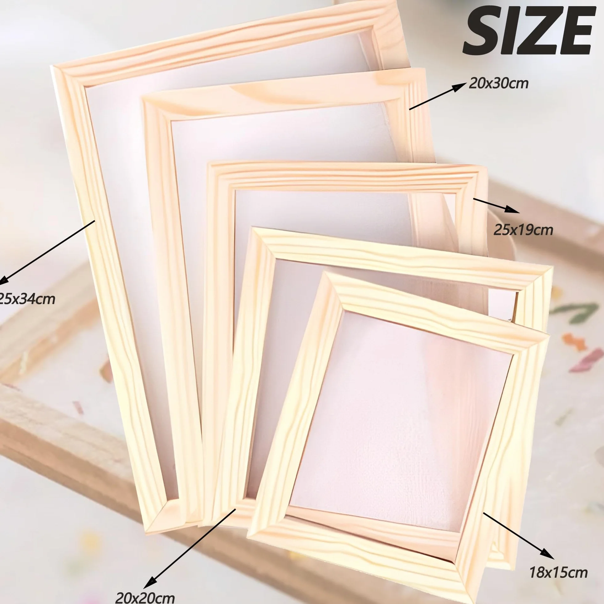 Marco de Molde de Madera para Fabricación de Papel, Pantalla para Manualidades de Bricolaje - 5 Piezas