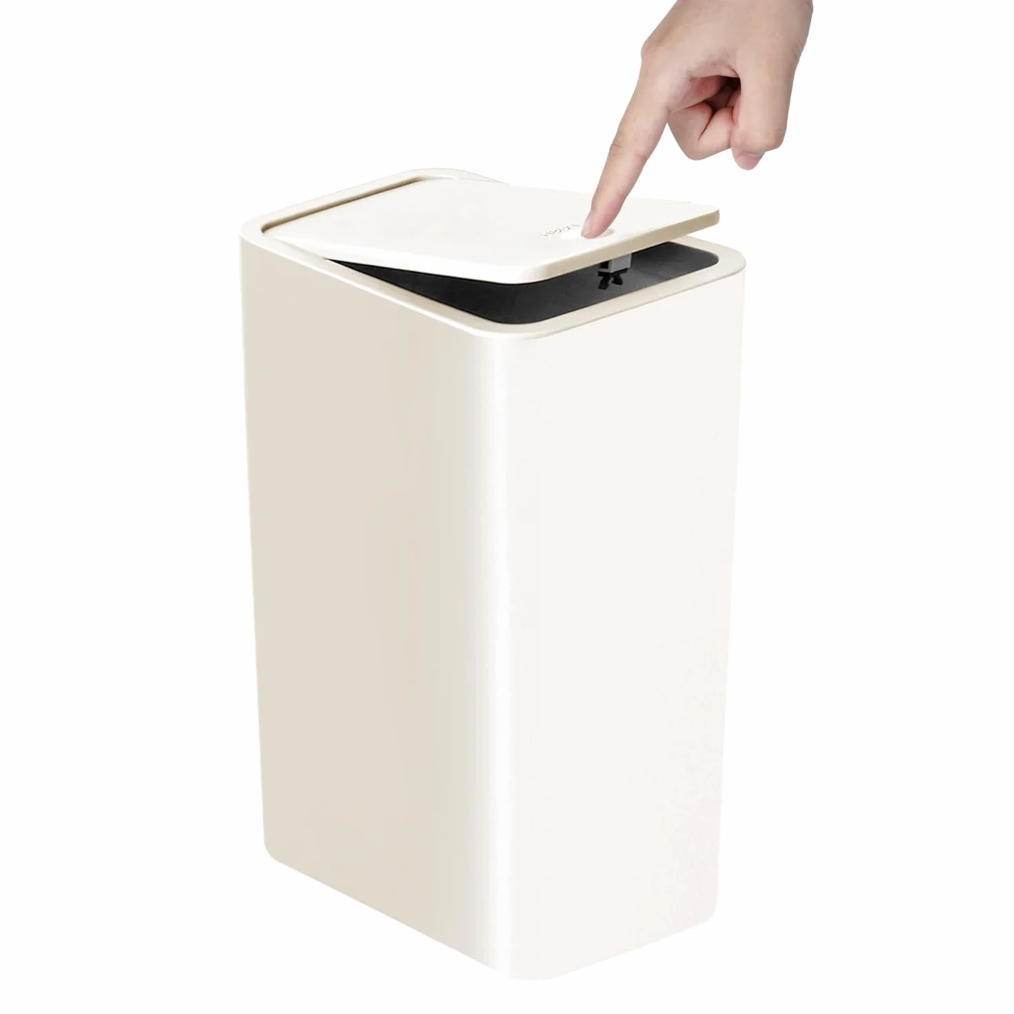 TIPGO Bote de Basura para Baño con Tapa, 10 Litros/2.6 Galones, Cubo de Basura Delgado con Tapa Desplegable Blanco
