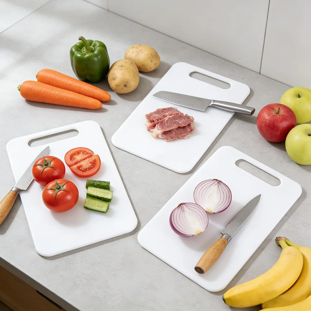 Tablas de Cortar Plástico 6 Piezas 29x19cm Antibacterianas Blanco Apta para Lavavajillas