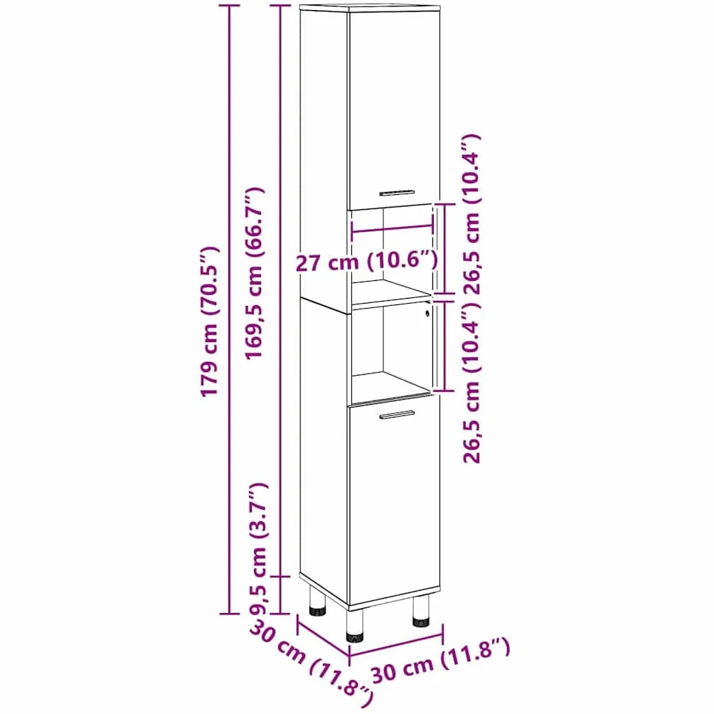 vidaXL Gabinete de Baño con Estante Roble Negro 30 x 30 x 179 cm, Almacenamiento para baño, Armario Compacto, diseño Moderno, estantería Duradera, Organizador Funcional