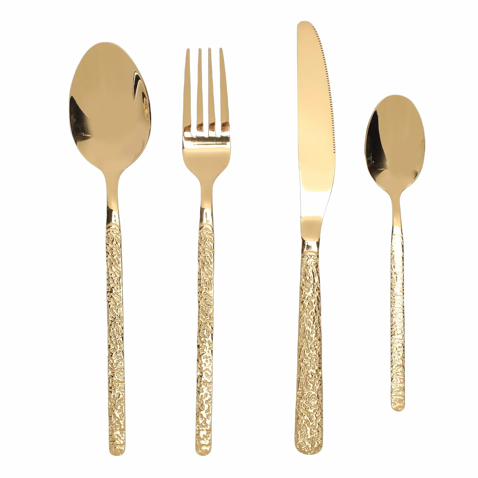 Generic Juego de Cubiertos para 6 Personas, Elegante Juego de Cubiertos de Acero Inoxidable para Bodas y Fiestas, Material 18/10 (Patrón De Piedra Oro)