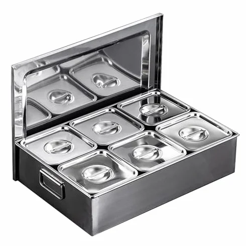 Juego de especias con compartimentos, dispensador de especias y contenedores de acero inoxidable para almacenamiento de cocina