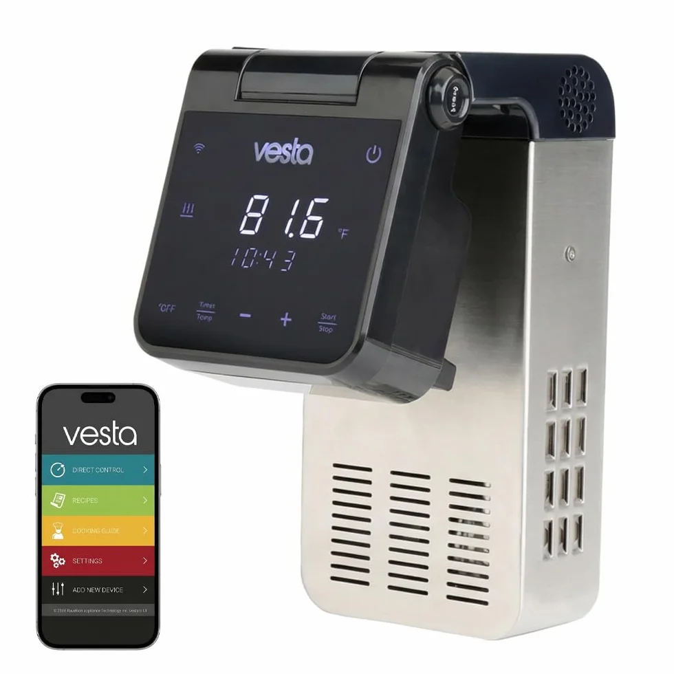 Vesta Precision Termocirculador Cocina Baja Temperatura SV81 Imersa Elite 1500W con Aplicación de Control Wi-Fi | Inmersión a Prueba de Agua IPX7 | Capacidad de la Bomba 4,5L/min (Negro)