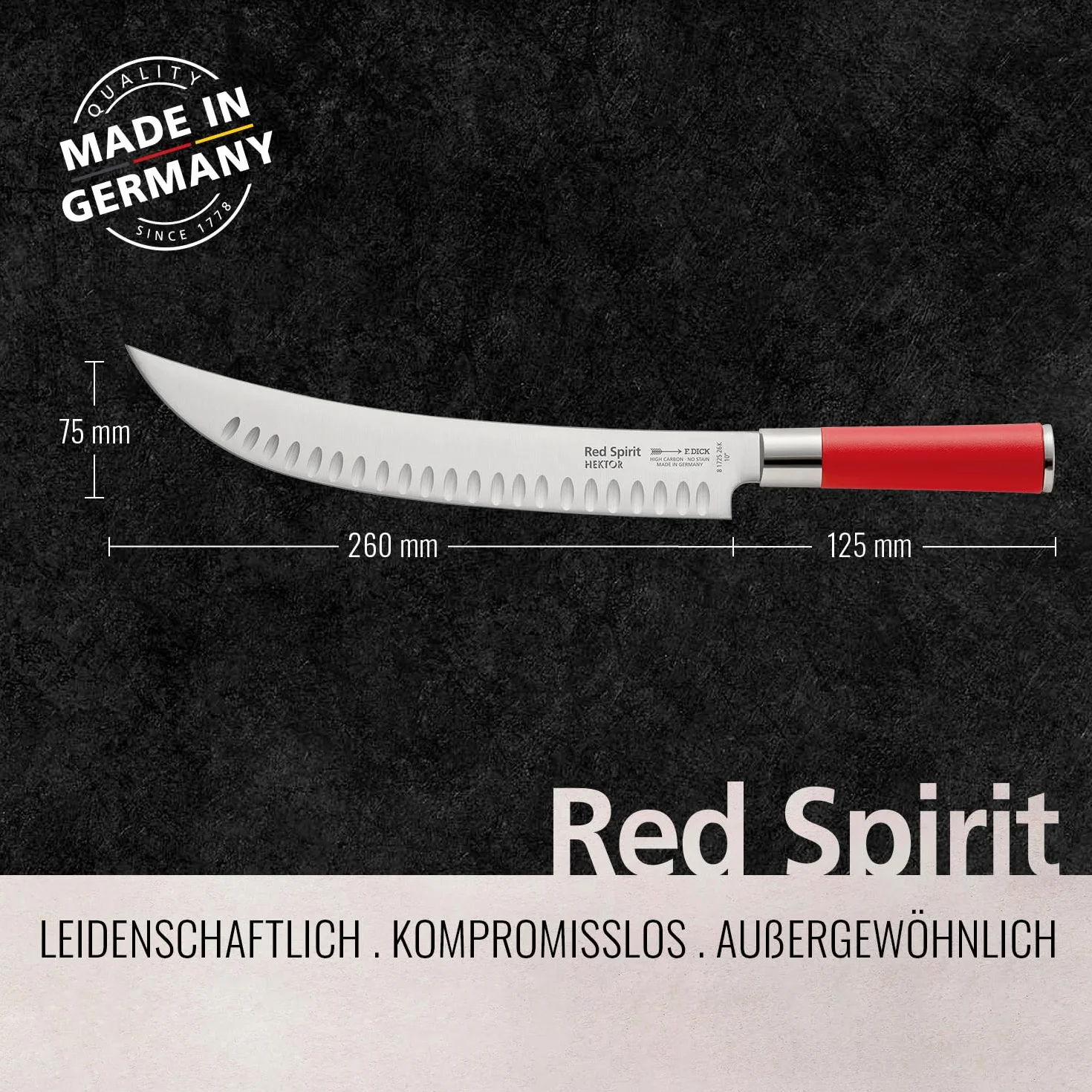 Cuchillo para despiece F. DICK HEKTOR, cuchillo para despiece Red Spirit (cuchillo con hoja de 26 cm, acero X50CrMoV15, inoxidable, 56 HRC) 81725262K