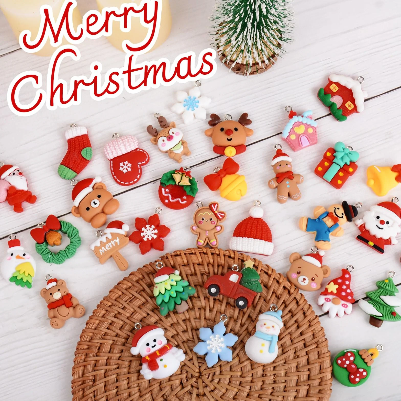 Mini Figuras Navideñas Resina 32pcs Colgantes Árbol Navidad Adornos Manualidades Bricolaje