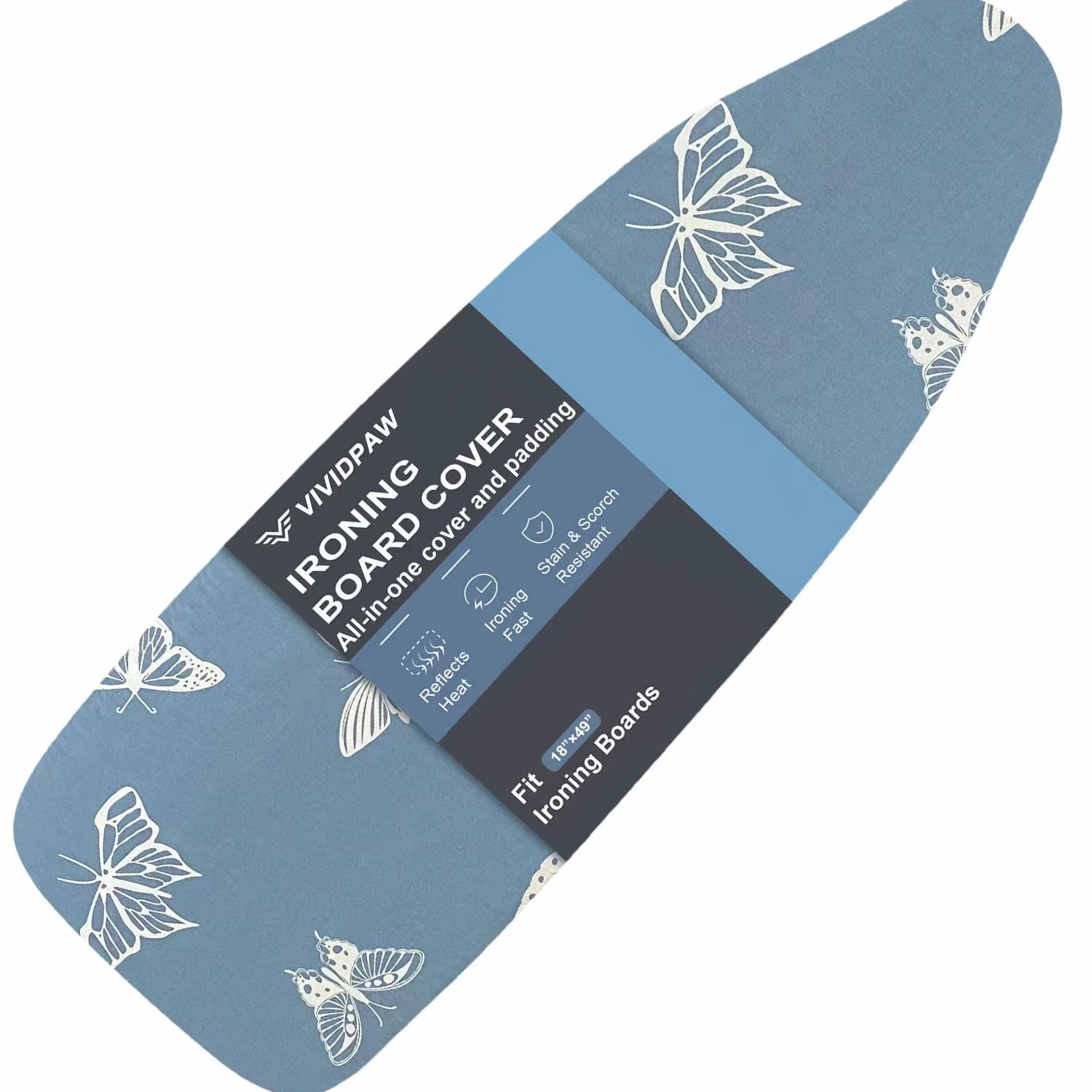 VividPaw Funda y almohadilla para tabla de planchar de 18 x 49 pulgadas, extra ancha, acolchado grueso, borde elástico, revestimiento de silicona, resistente a quemaduras y manchas, fundas para tabla