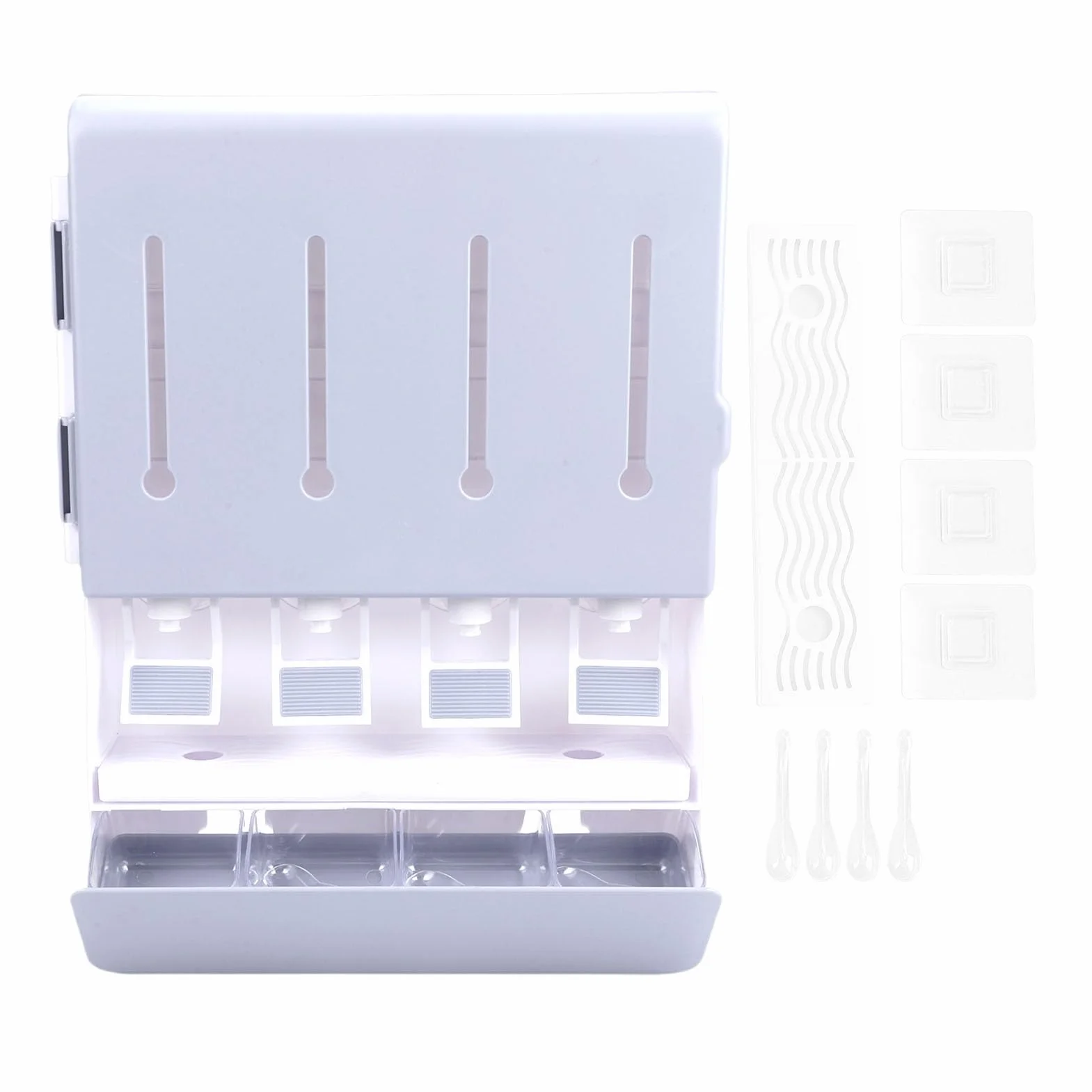 Yosoo Health Gear Estante para Especias Montado en la Pared con 4 Frascos de Vidrio Caja de Almacenamiento de Condimentos ABS 11.8 X 16.5 Pulgadas para Encimera de Cocina Ahorro de Espacio Aceite