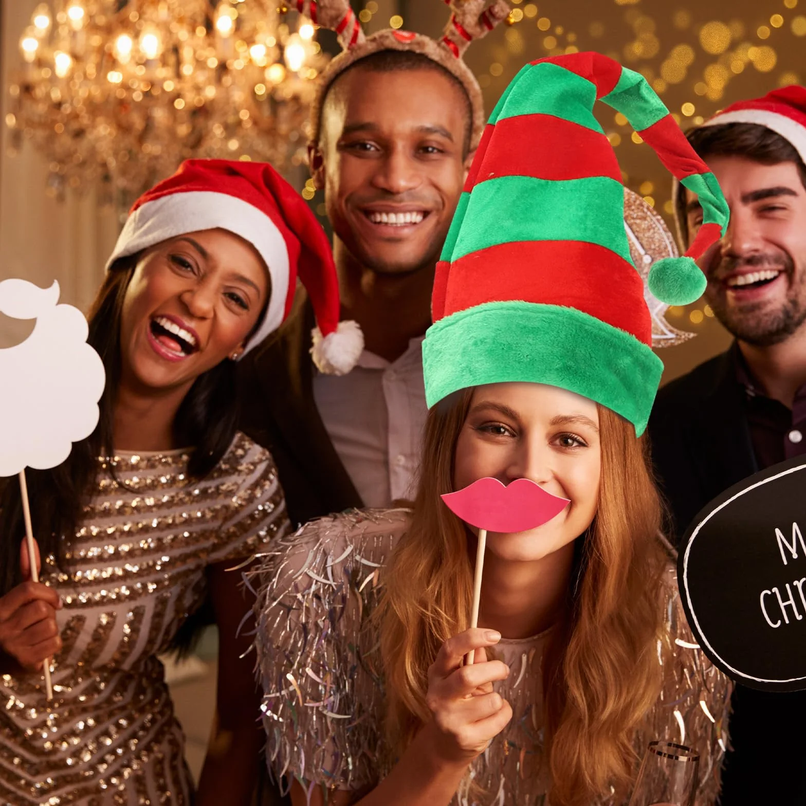 Sombrero Largo Navideño Creativo de Tela y Hierro Verde para Fiestas y Accesorio para Fotos Forma Moldeable y Diseño Divertido