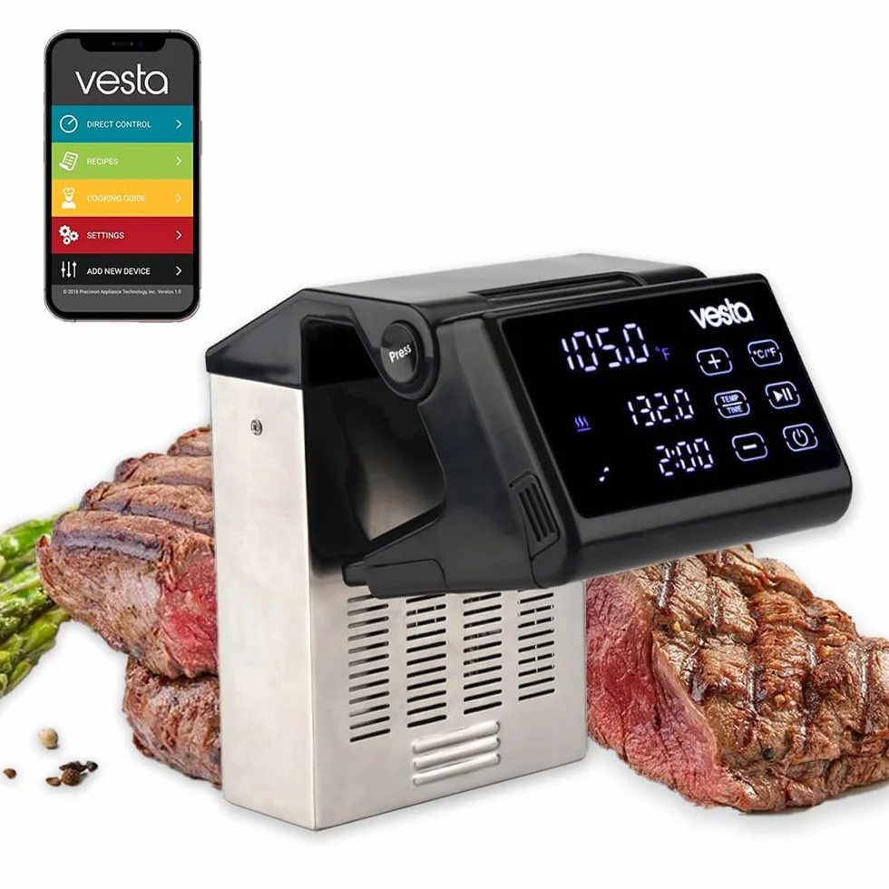 Vesta Precision Termocirculador de Inmersión SV91 Imersa Pro para Cocina a Baja Temperatura con App de Control Compatible con Recipientes de Agua ≤50L | Diseño Plegable, Color Negro, 1500W