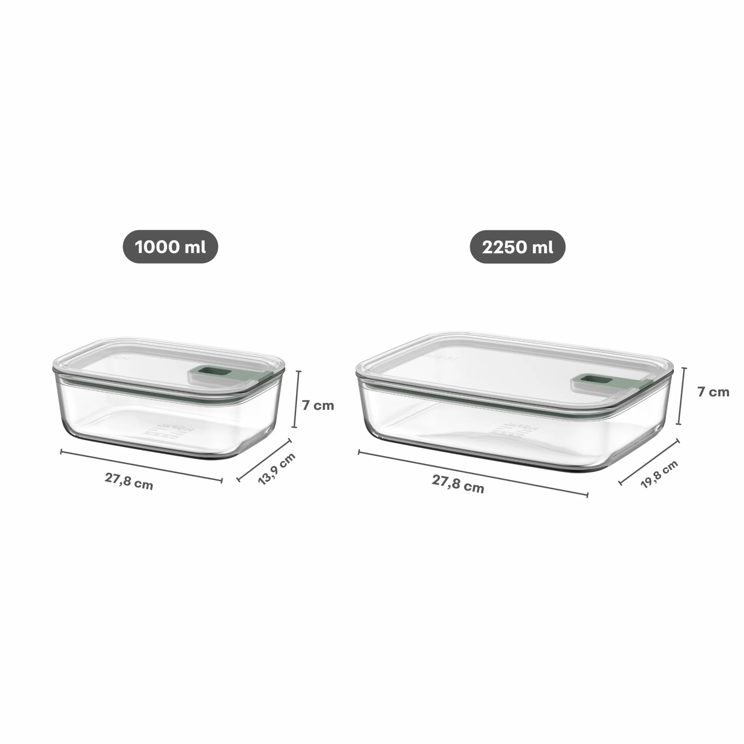 Mepal - Táper de cristal EasyClip 3 piezas - Caja de almacenamiento con tapa y cierre deslizante - Apto para microondas, vaporera, horno, frigorífico y congelador - 2x 1000 + 2250 ml - Nordic sage