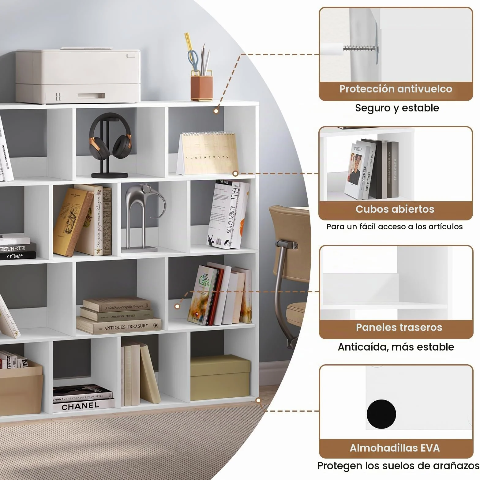 eSituro Estantería para Libros, Librería de Cubo de 14 Compartimentos | Estantería de Almacenamiento, Biblioteca Estantería para Dormitorio, Oficina y Salón, 120x30x120 cm, Blanco