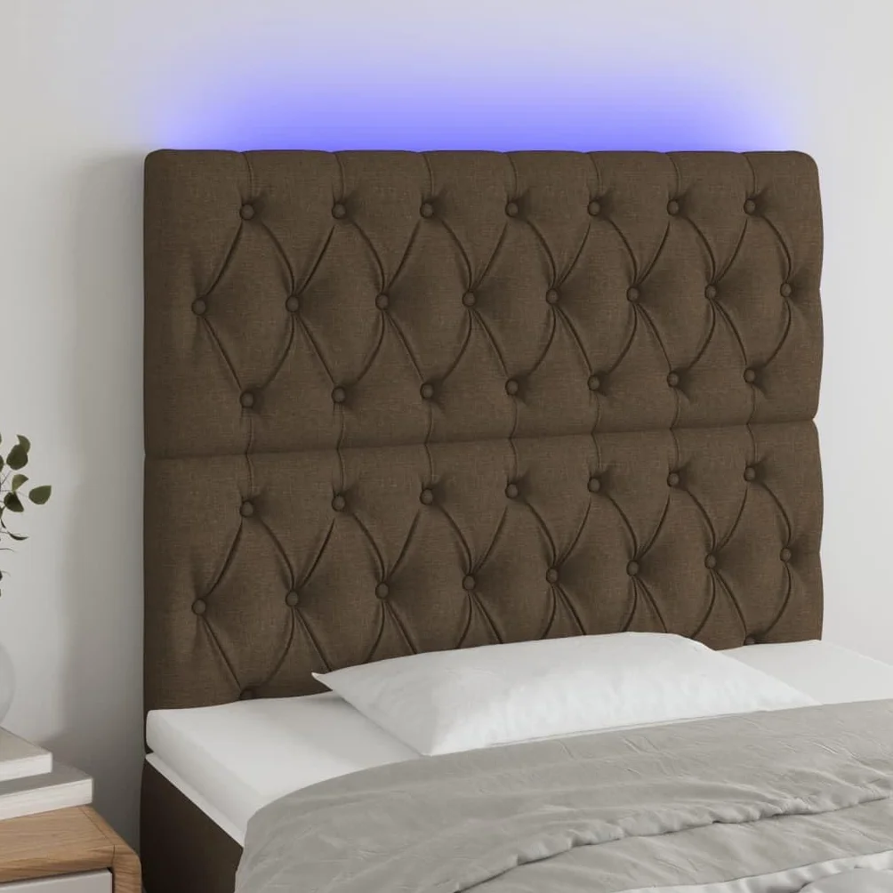 Cabecero de cama LED marrón oscuro, 100 x 118/128 cm, altura ajustable, tejido transpirable, cabeceros con tiras LED que cambian de color, diseño moderno para dormitorio y dormitorio juvenil