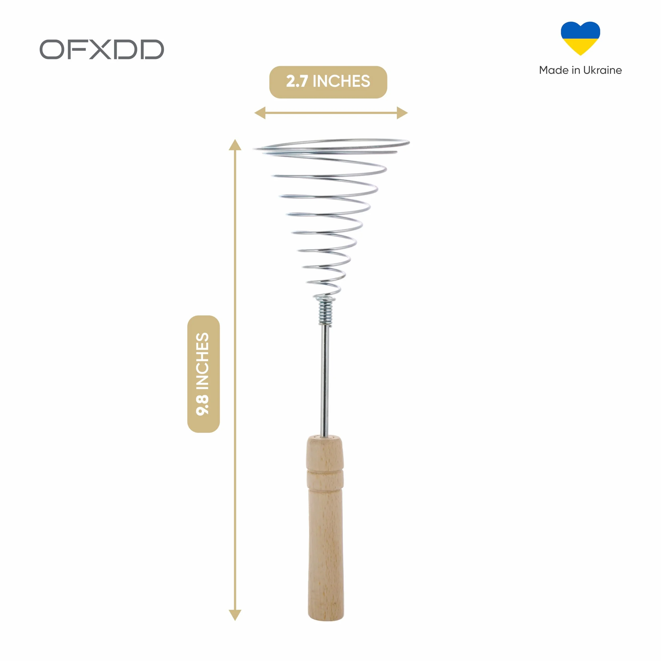 Batidor de alambre de acero inoxidable para huevos – Pack de 2 – Batidor de acero inoxidable con mango de madera de acero