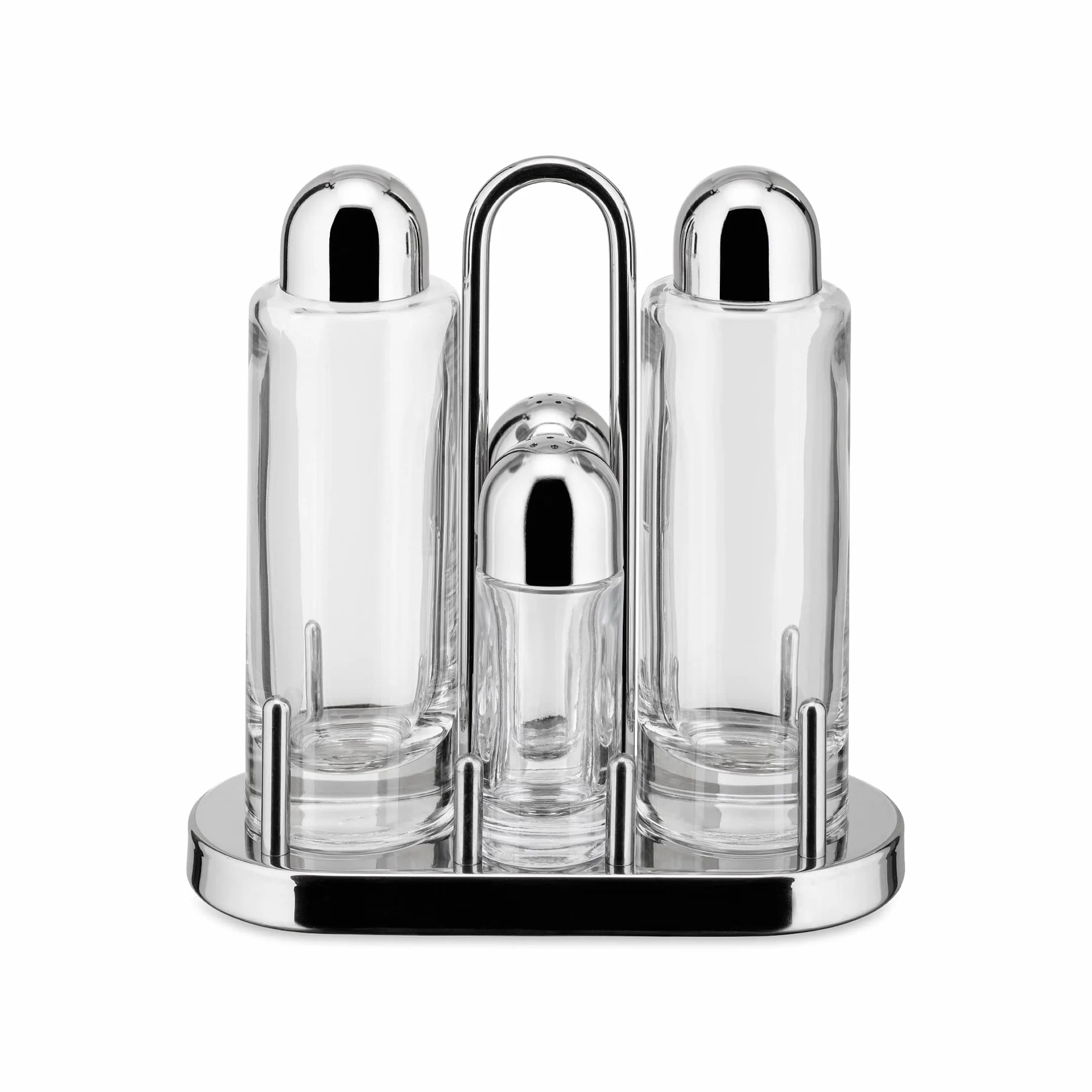Alessi 5070 - Set de Vinagreras de Diseño para Aceite, Vinagre, Sal y Pimienta en Acero Inoxidable 18/10 y Vidrio Cristalino