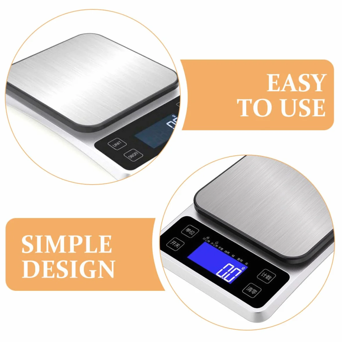 UKCOCO Báscula de Cocina Digital Pesa 5kg de Acero Inoxidable Pantalla Clara y Alta Precisión Resolución de 1g y Adecuado para Hornear y Pesar Alimentos para Hornear Pesar Alimentos