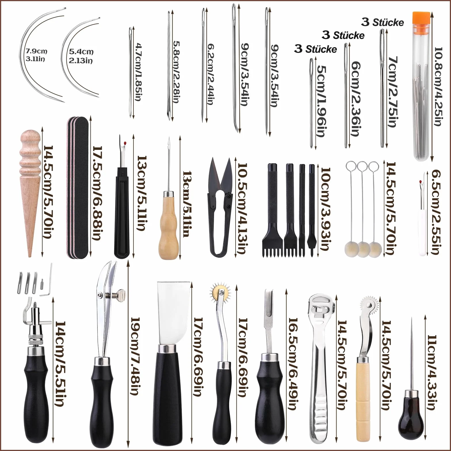 Benlay Herramientas de trabajo de cuero, herramientas de artesanía y accesorios, kit de herramientas de trabajo de cuero con bolsa enrollable y manual