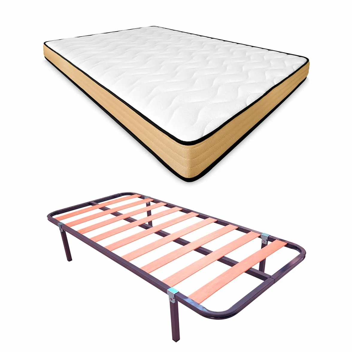 Duérmete Online - Cama Completa con Colchón Aura Reversible + Somier Basic con 4 Patas Abrazadera, 90 x 190