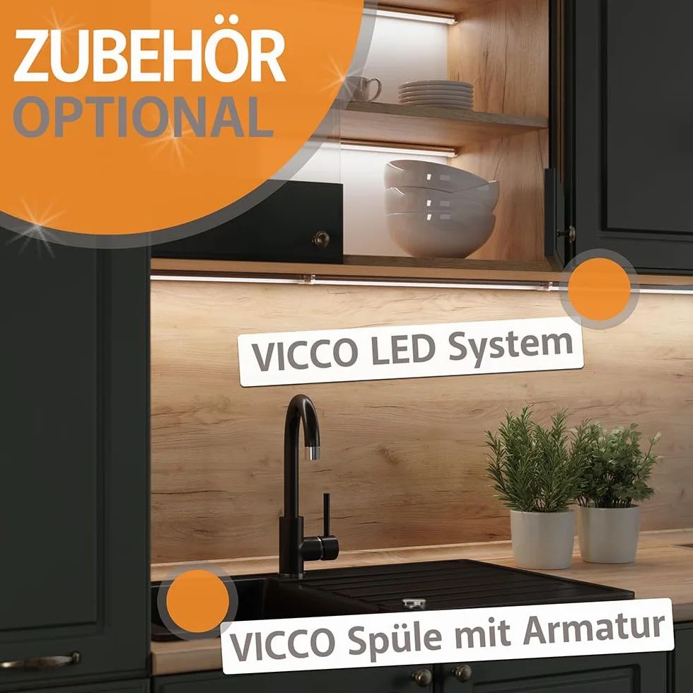 Vicco Cocina esquinera R-Line, Oro Power Roble/Antracita/Antracita, Sin encimeras