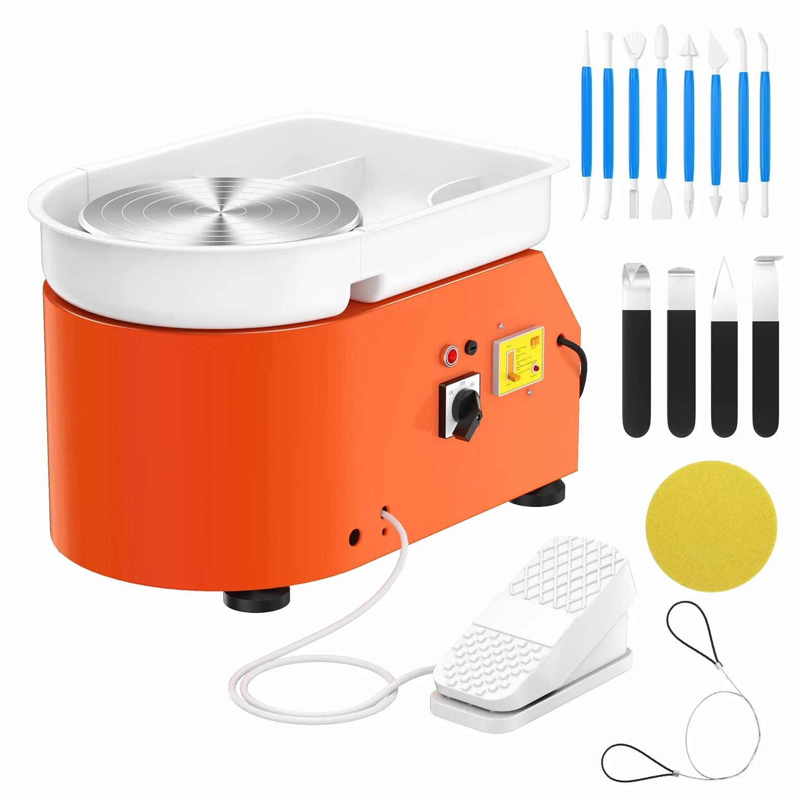 Torno Alfarero 25cm Rueda de Cerámica con Mango Manual y Pedal de Pie 350W Máquina de Rueda de Cerámica Eléctrica Motorizada 300RPM Torno Alfareria Electrico DIY Artesanía para Adultos Niños