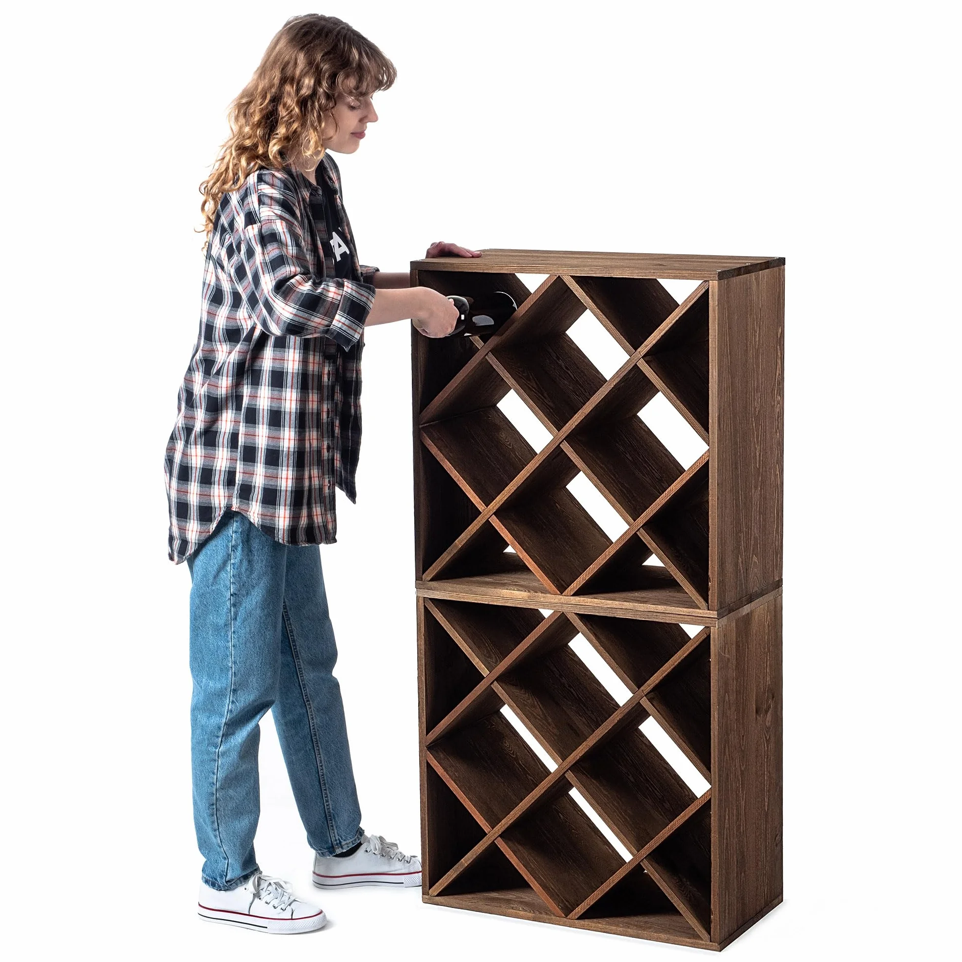 KADAX Botellero de madera, 52 x 25,5 x 104 cm, estante grande para muchas botellas de vino, estante apilable, estante para botellas, armario de vino rústico, estable, ahorra espacio, fabricado en la