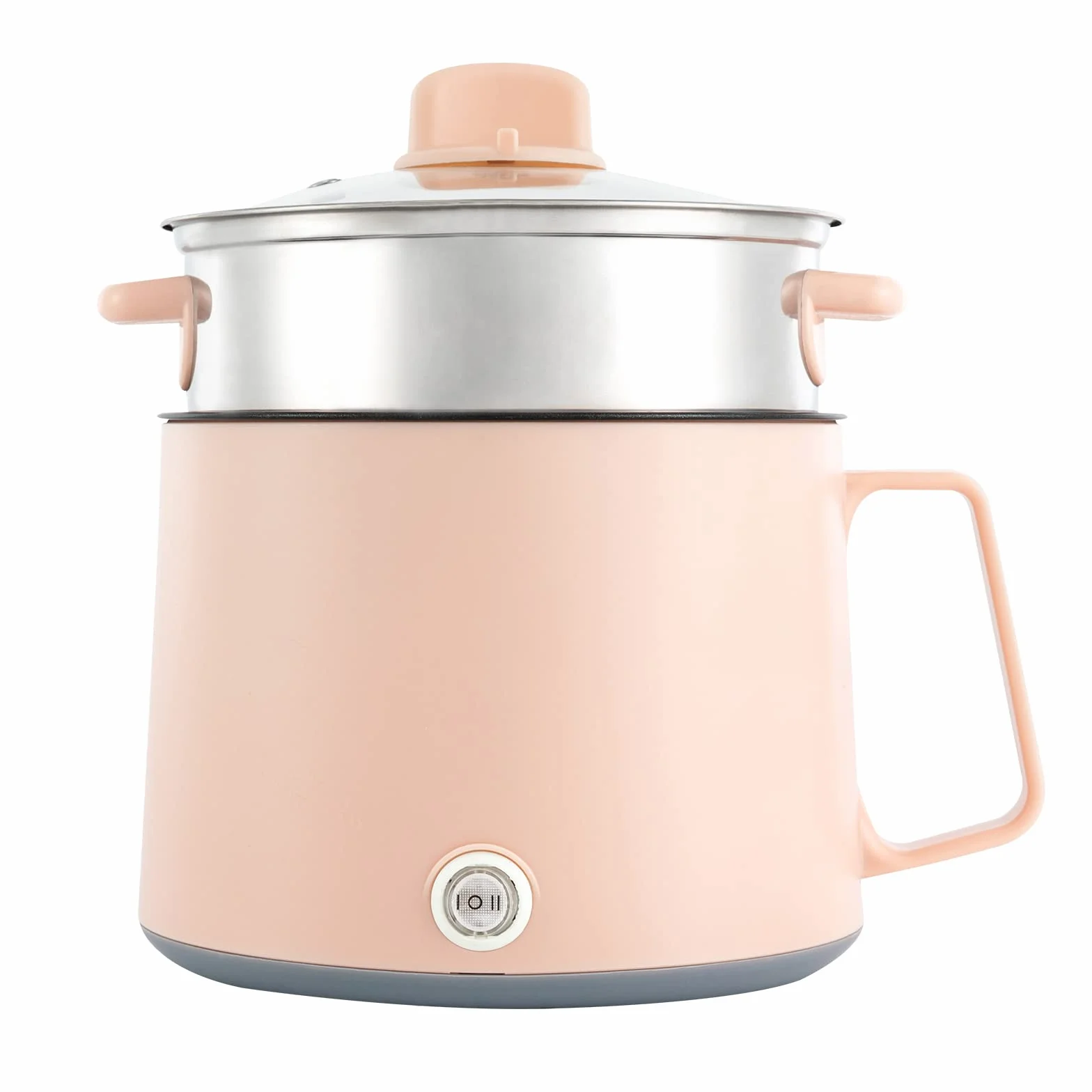 Ramen Cooker Olla Eléctrica 600 W Antiadherente con Cesta de Vapor Multifunción Portátil (Rosa)