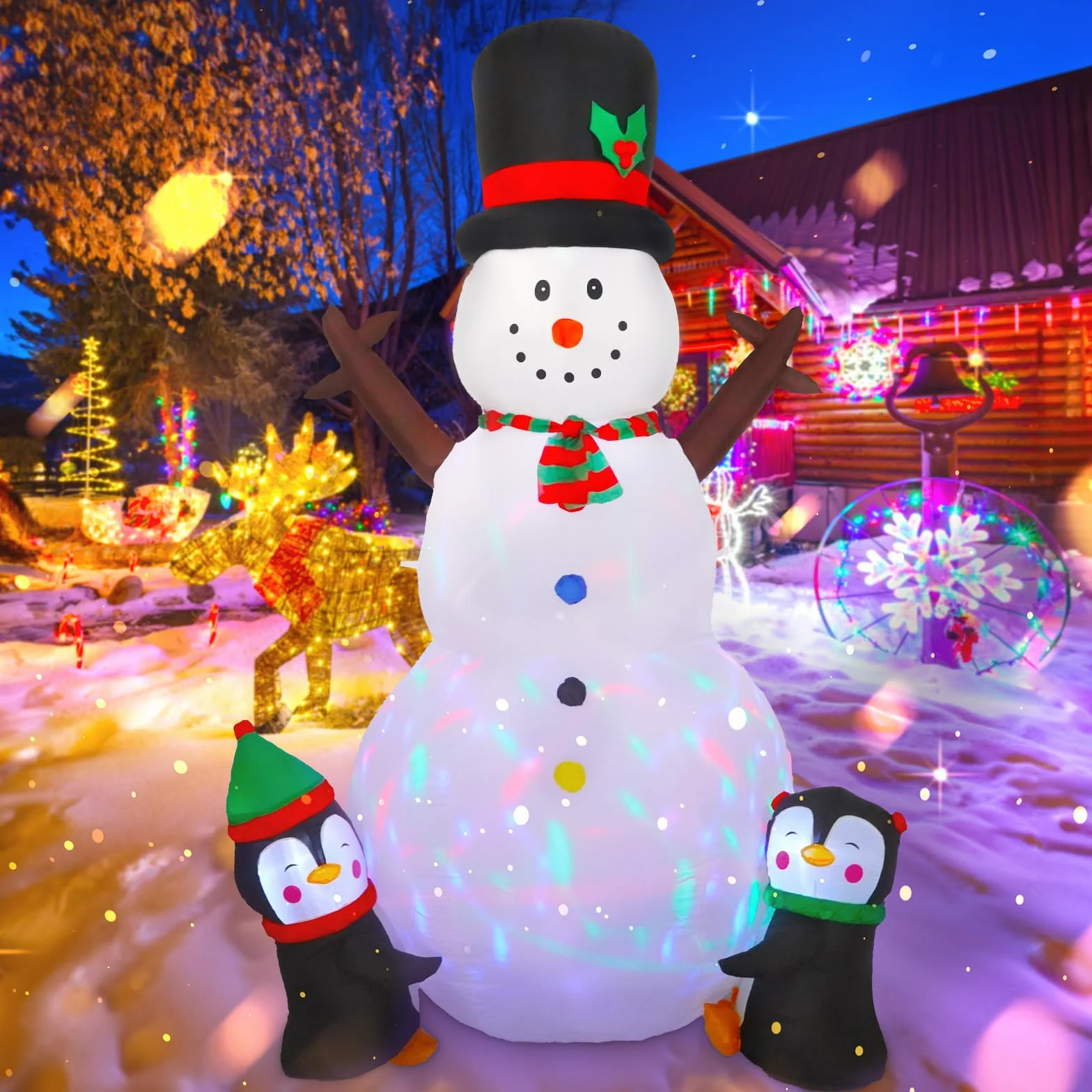 Muñeco de Nieve Inflable Navidad 8FT/2,4 m con Luces LED giratorias – Decoración navideña Exterior Gigante, Adornos y Figuras de Navidad para jardín, Patio e inflables de Nieve