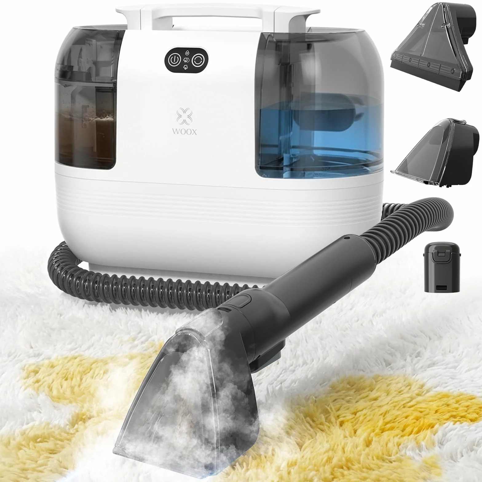 WOOX Limpiador Aspiradora de Tapicerias y Alfombras, con Vapor Caliente, 1700W, 15Kpa de Alta Succión, Diseño Compacto, Depósito de Agua Limpia 1200ml y Agua Sucia 750ml