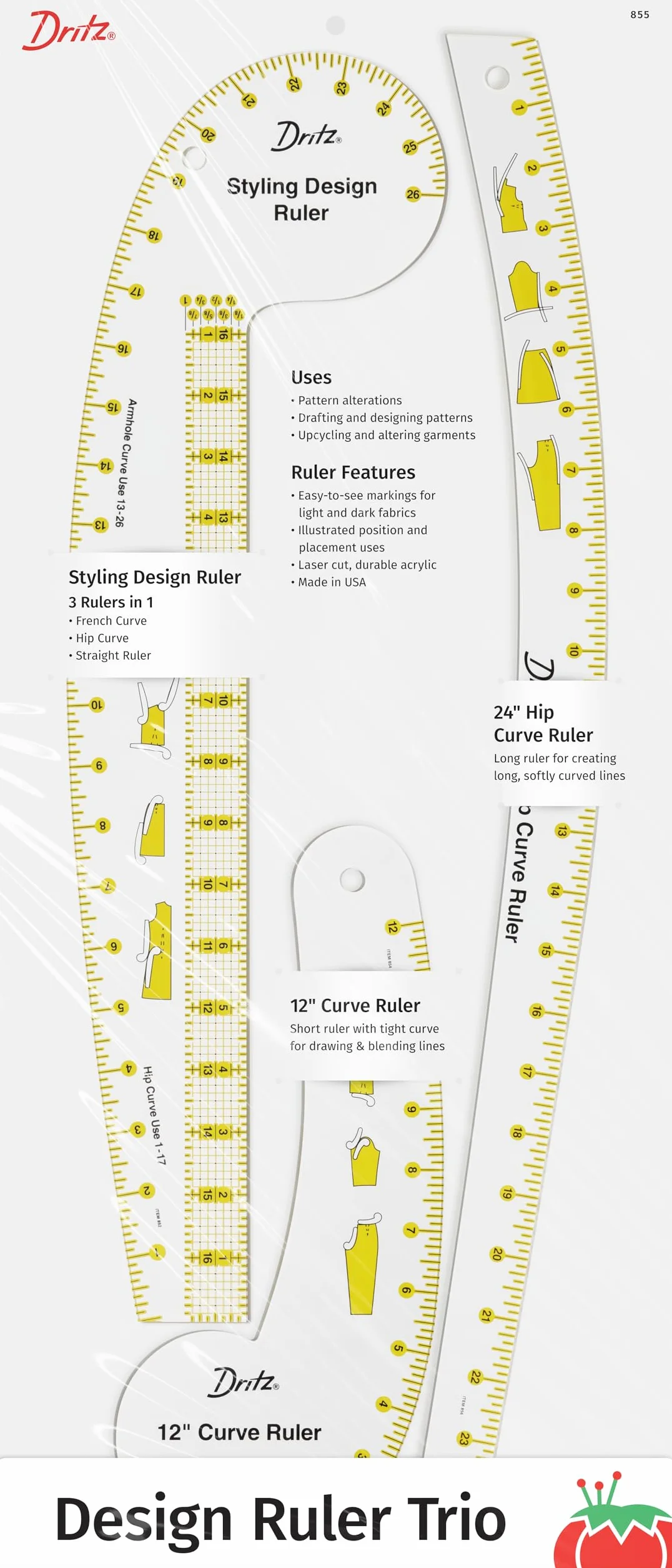 Dritz Reglas de diseño trío con diseño de estilo, reglas curvas y curvas de cadera para coser