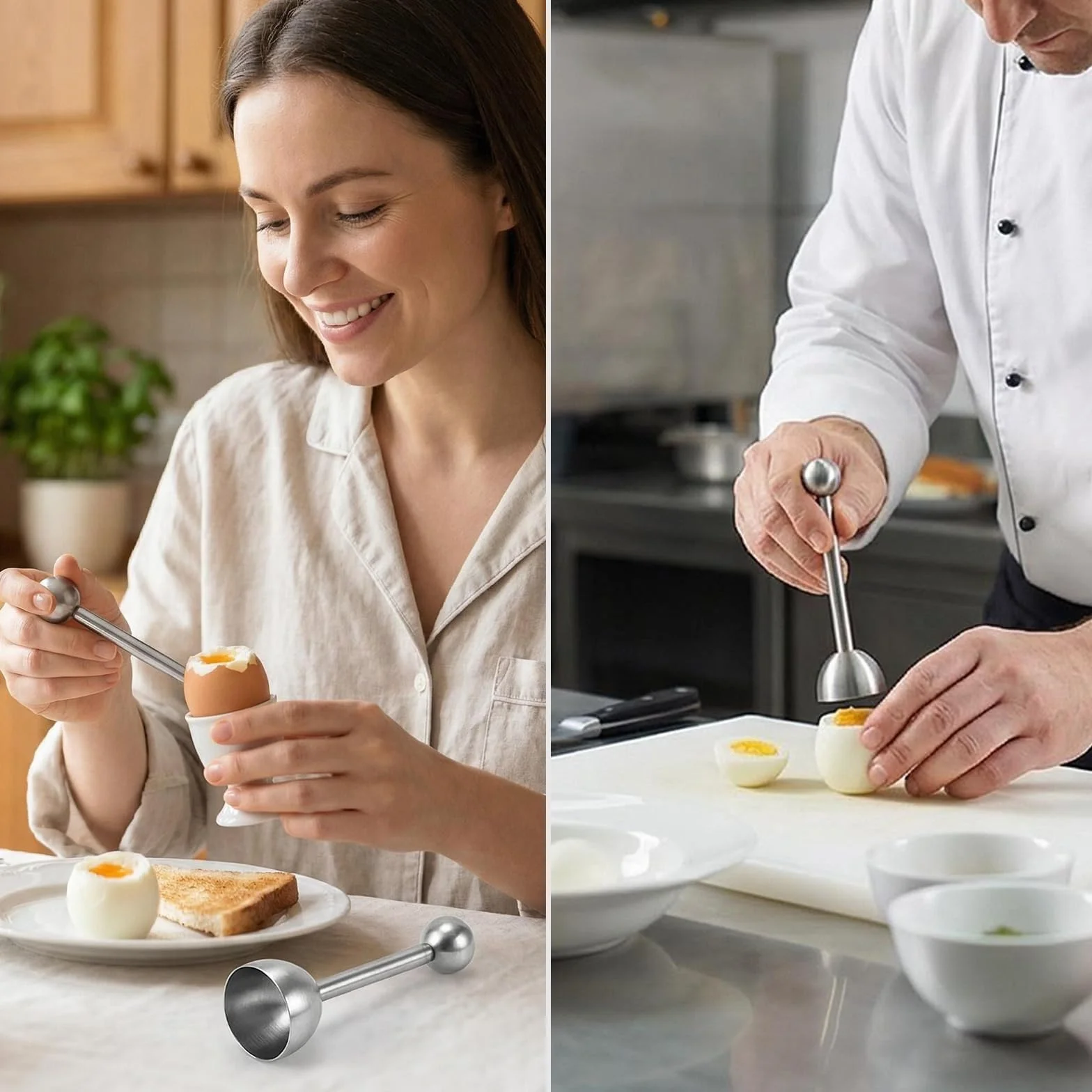 Abridor de Huevos de Acero Inoxidable, Cortador de Cáscara para Huevos Hervidos