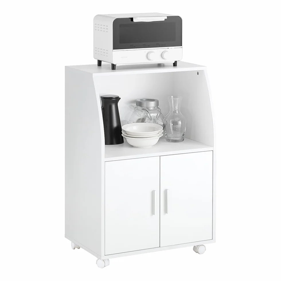SoBuy Carrito Cocina Blanco con Ruedas – Mueble Auxiliar con Puertas y Estante Ajustable – Carro de Cocina Compacto para Almacenaje en Oficina o Comedor, 92x59x40cm FRG241-W
