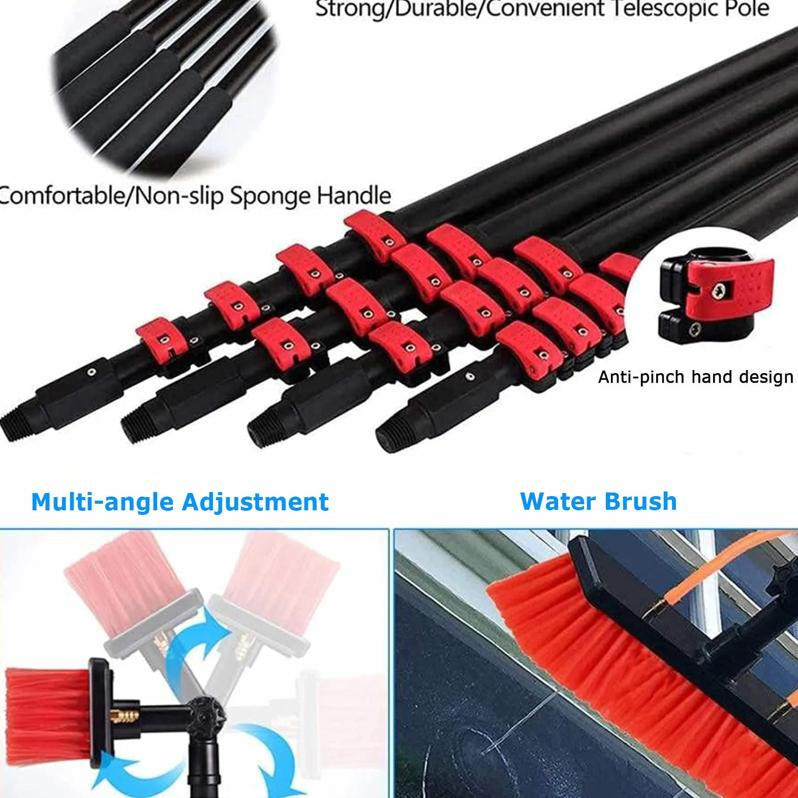Kit de pértiga telescópica con Suministro de Agua. Cepillo Ajustable para Limpiar Ventanas, Ideal para Paneles solares, Cristales y Uso en Exteriores. Alcance sin Esfuerzo para un Brillo imp