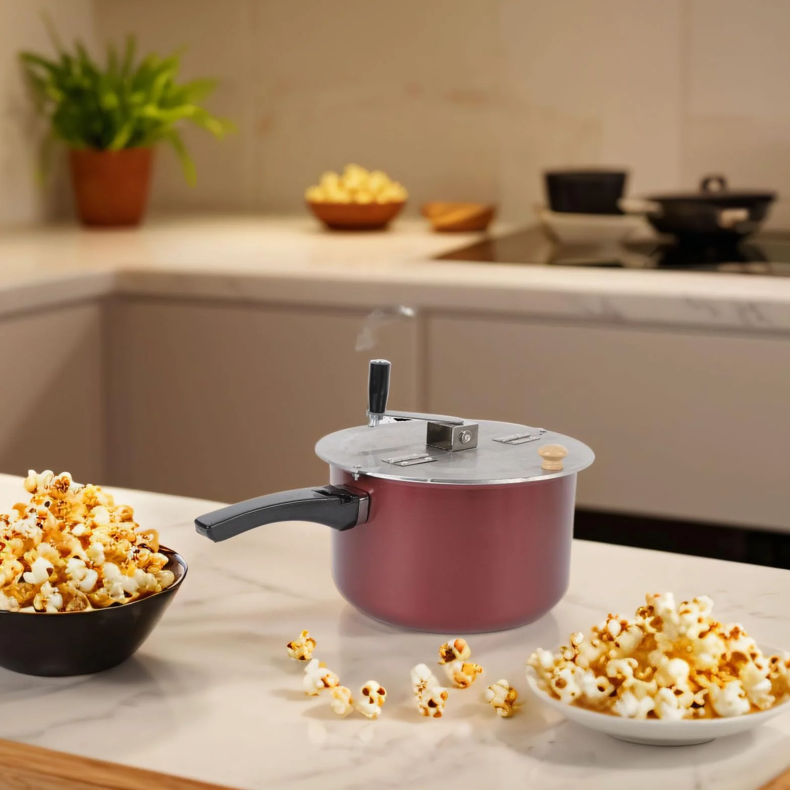 Yosoo Health Gear Máquina para Hacer Palomitas de Maíz de Acero Inoxidable, Manual, 11,2 X 6,3 Pulgadas, para Estufa de Gas y Cocina de Inducción, Agitación Manual, Uso Portátil para Noches de Cine