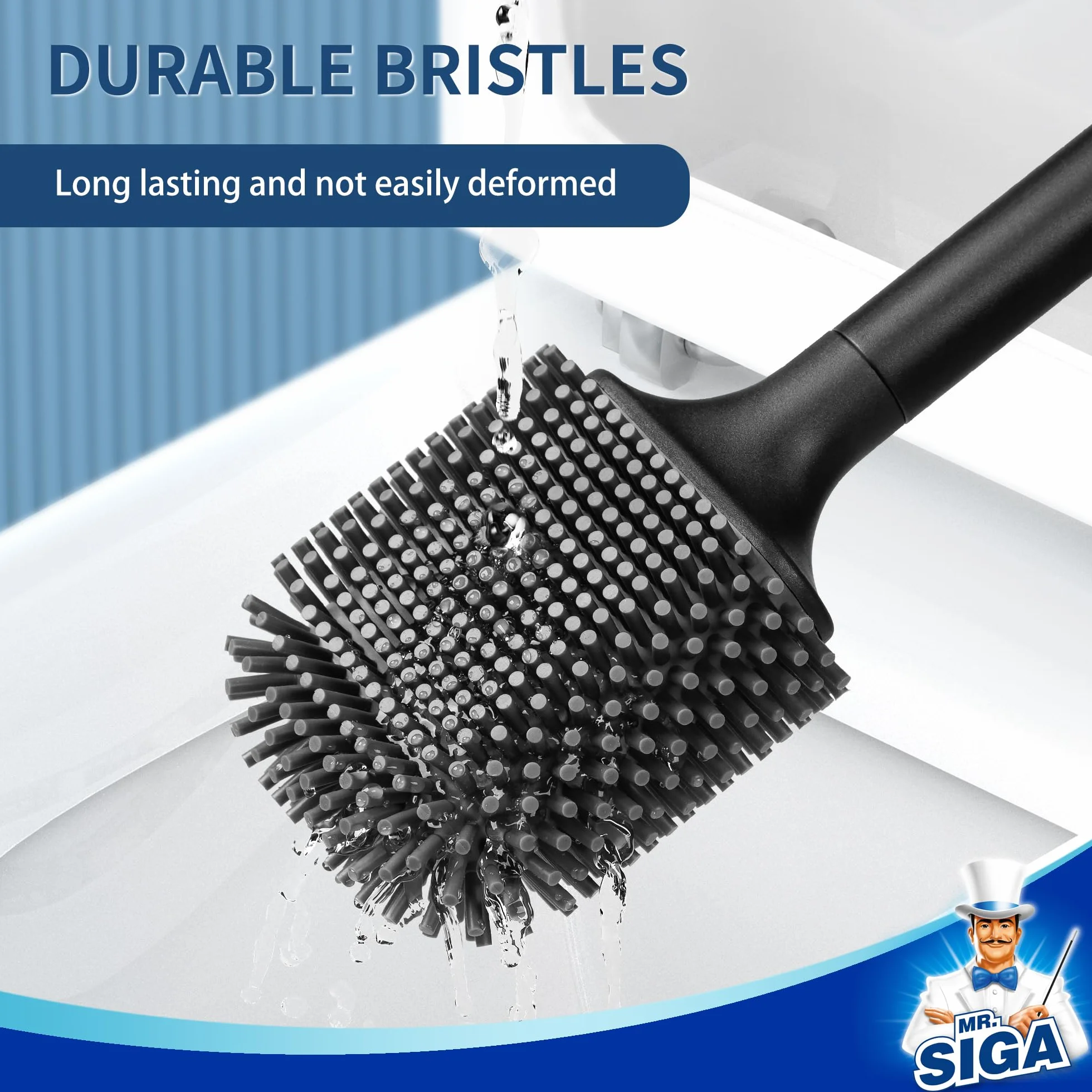 MR.SIGA Escobillero y Portaescobillas de Pared con Cerdas de TPR, Negro, 1 Pack