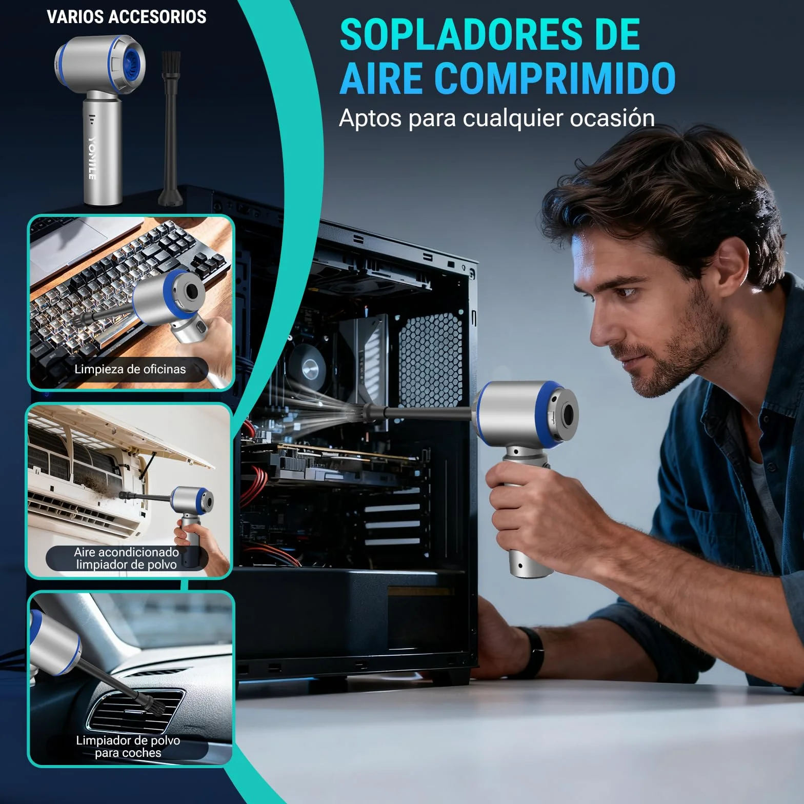 Yomile Aspirador de Mano 25000Pa 120W Recargable sin Escobillas 210.000 RPM sin Cable para Coche
