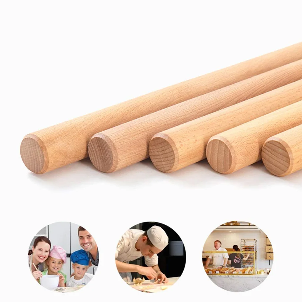 Rodillo de madera Rodillo para masa Rodillo de amasar de madera maciza de primera calidad for hornear y cocinar - Herramienta de cocina versátil for fondant, galletas, pasteles y fideos - Tamaño: 50x3