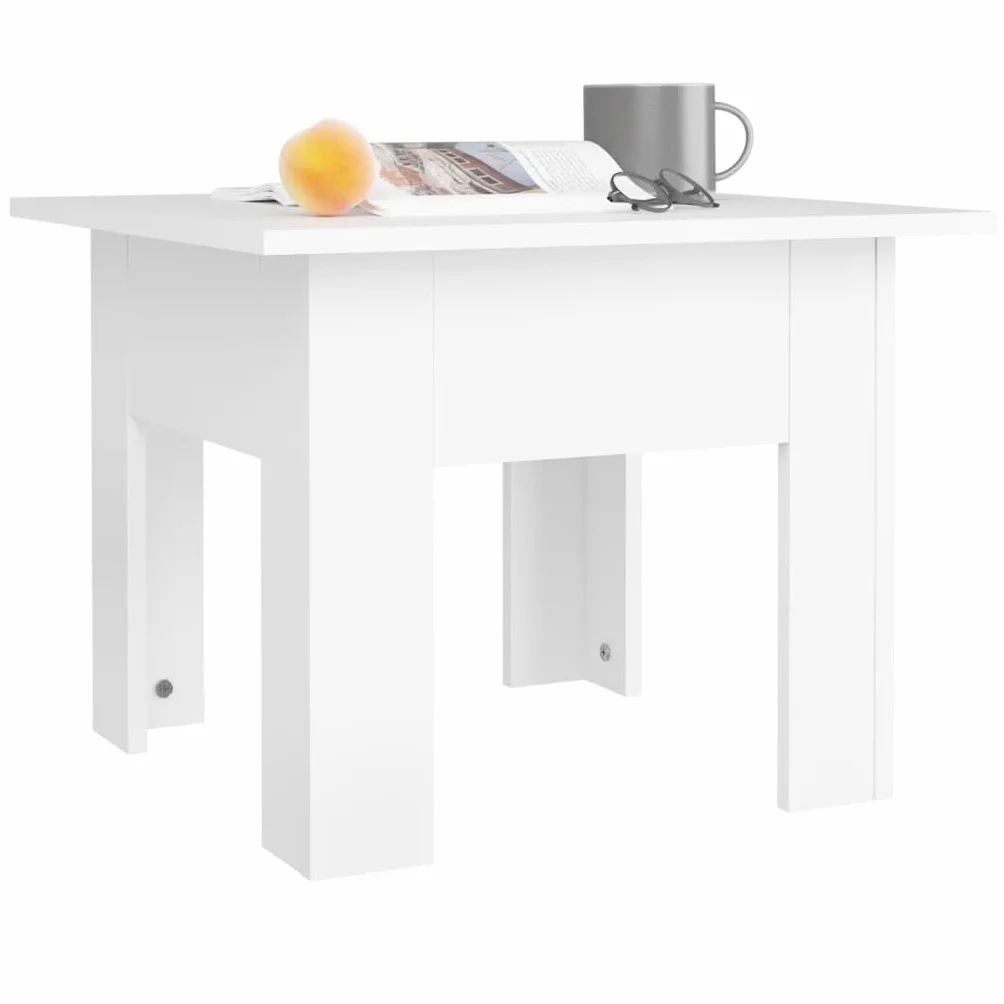 Mesa de centro blanca 55 x 55 x 42 cm, moderna mesa auxiliar de madera, mesa cuadrada de salón para bebidas, aperitivos y decoración, fácil de limpiar