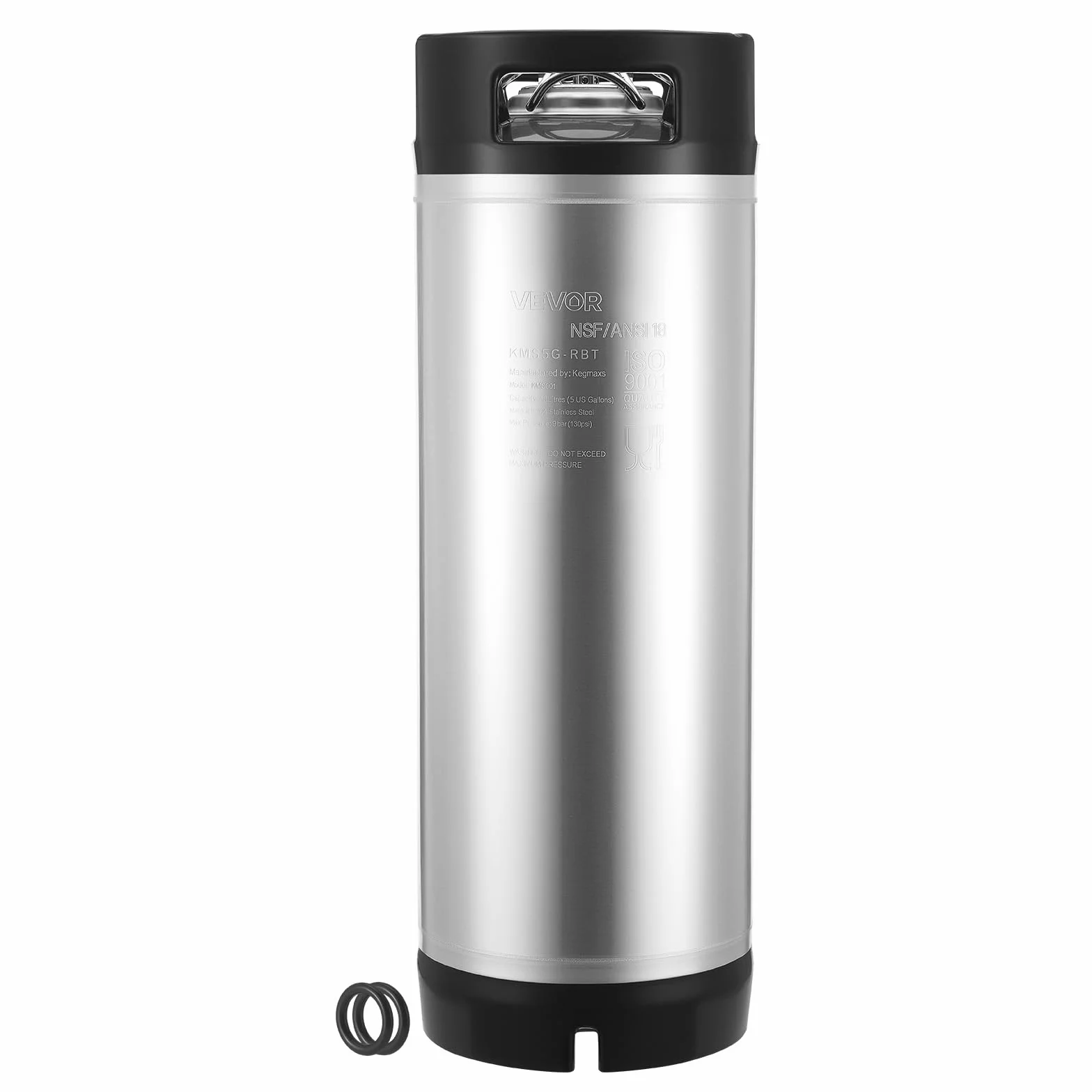 VEVOR Barril de Cerveza de 19 L, con Cierre de Bola, Barril de Acero Inoxidable SUS304, para Cerveza Fría con Asas Dobles y Fondo de Goma, 215 x 215 x 630 mm, Ideal para Bar en Casa, 1 Pieza