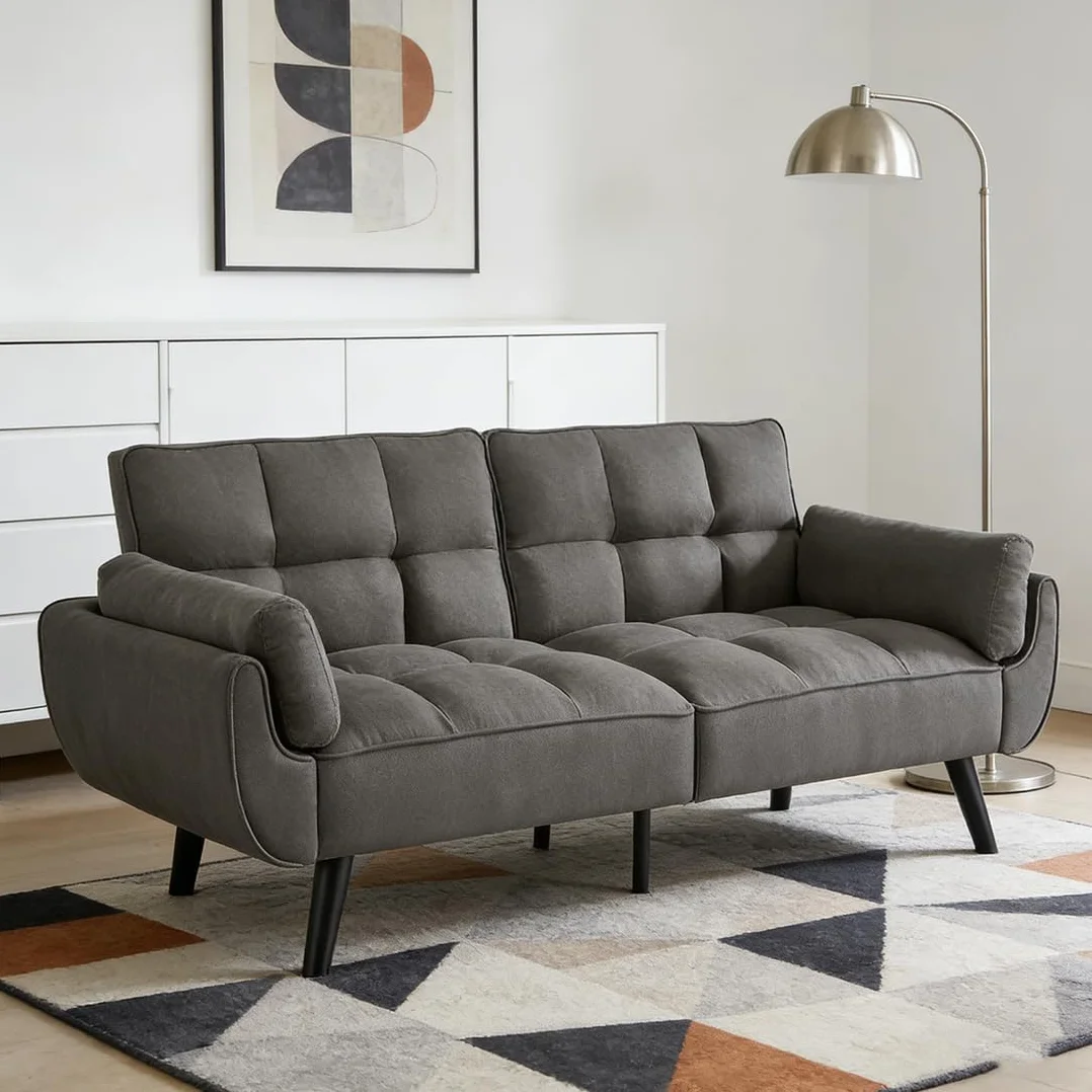 JIEXI sofá 3 plazas, Respaldo no Plegable, sofá de Lino, 191 x 83 cm, sofá Moderno con Patas de Madera Maciza, cómodo, Adecuado para salón y Dormitorio (Gris Oscuro)