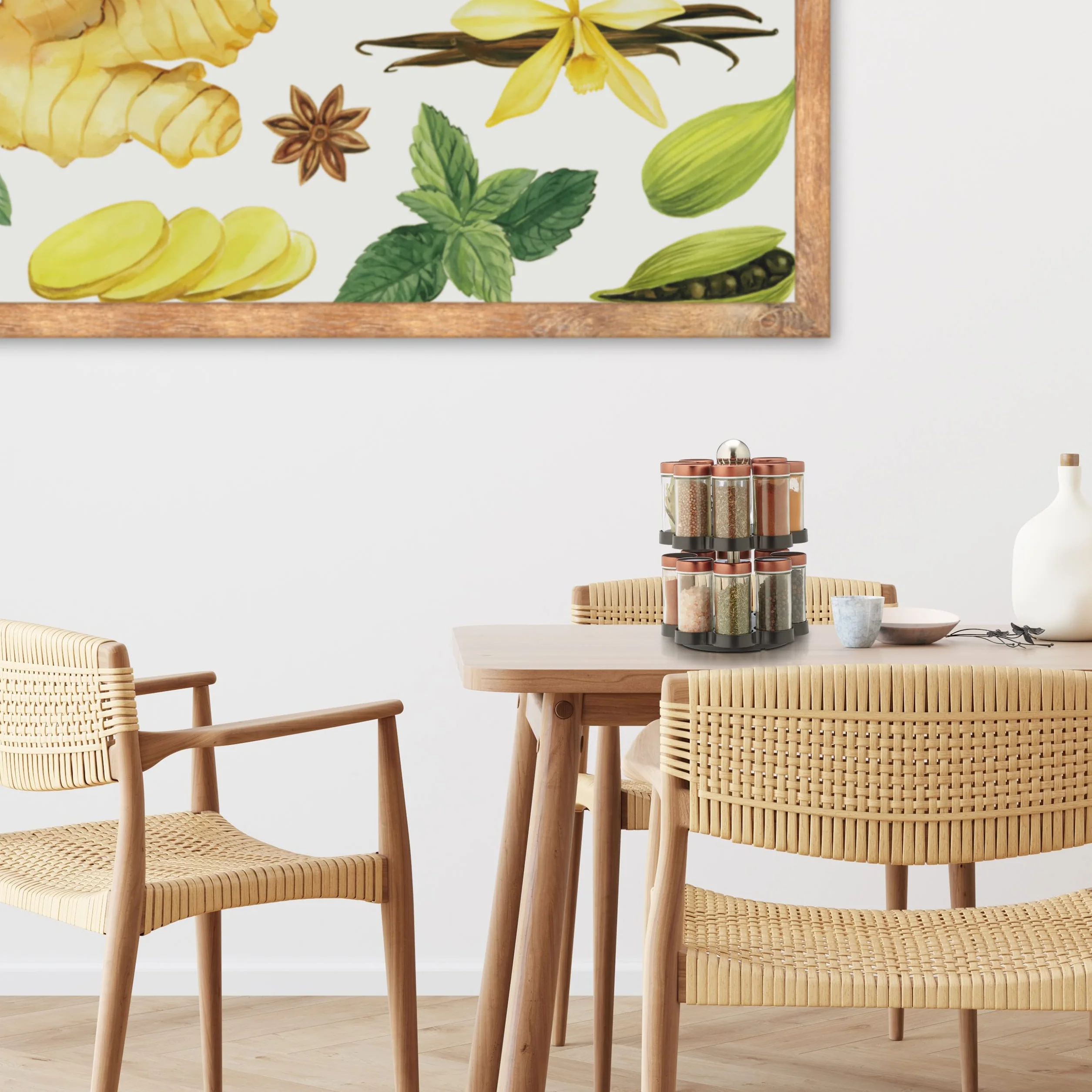 Relaxdays Especiero Giratorio, 16 Botes Especias con Dosificador, Giro 360º, Acero Inoxidable y Vidrio, 26x17 cm, Cobre